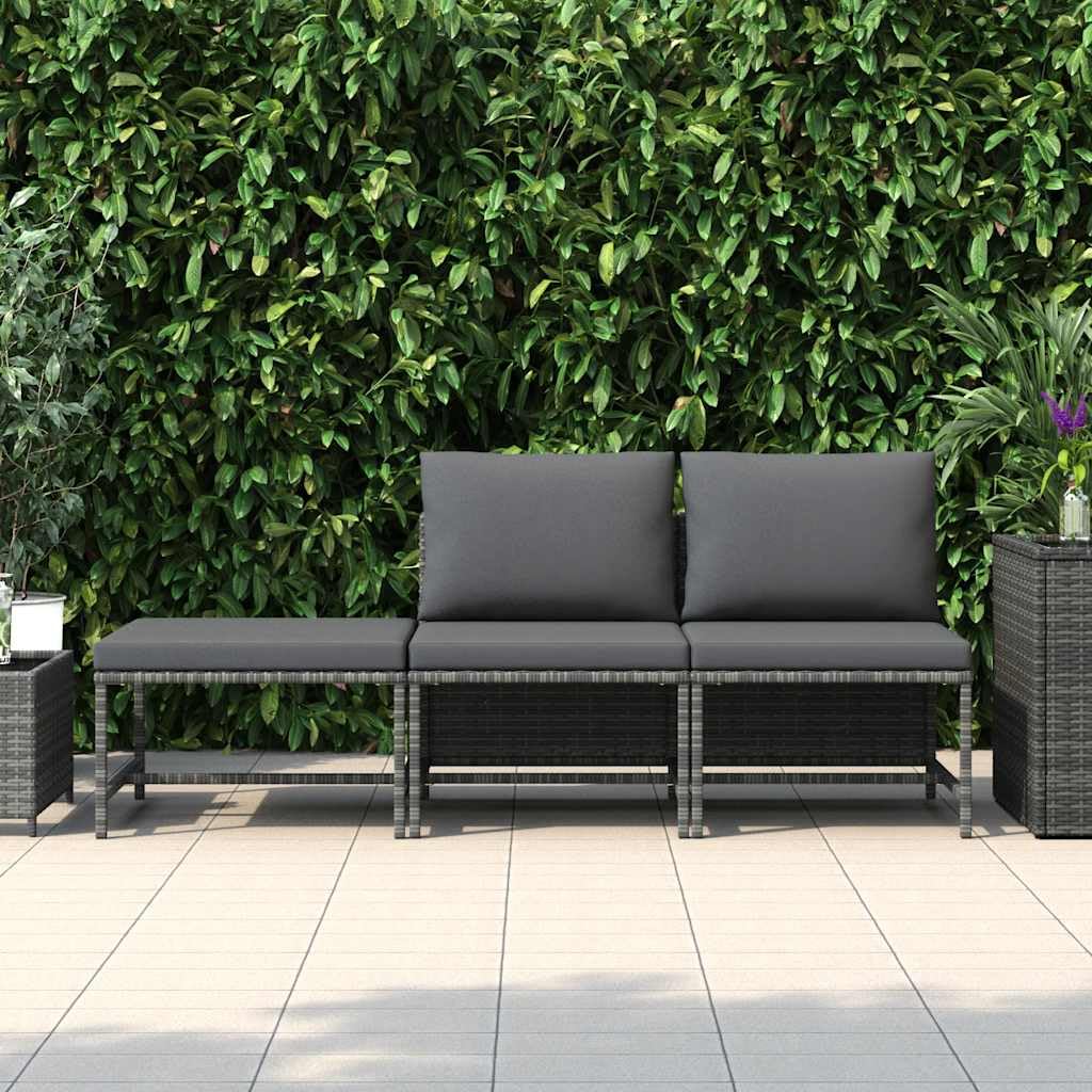 Juego de 3 sofás de jardín con cojín gris poliratán, juego de salón para terraza y balcón, estructura de acero resistente a la intemperie, cómodos cojines acolchados, diseño fácil