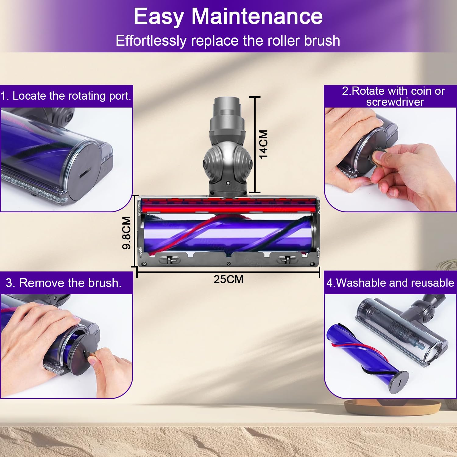Tête de Brosse pour Dyson V12 Detect Slim Aspirateurs, Buse de sol à turbine à entraînement direct pour Dyson V12 Slim Accessoire, Remplacement Brosse pour Sols Durs et Moquettes