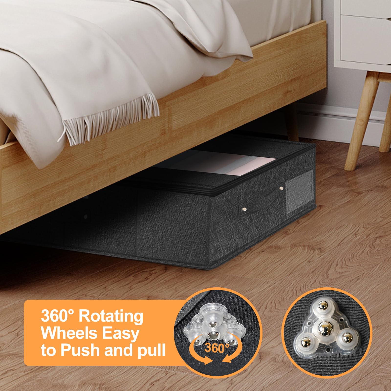 Contenitore sotto il letto con ruote, contenitori con coperchi, organizer per scarpe da mettere sotto il letto con grande capacità di 60 l, cassetto portaoggetti sotto il letto per vestiti,