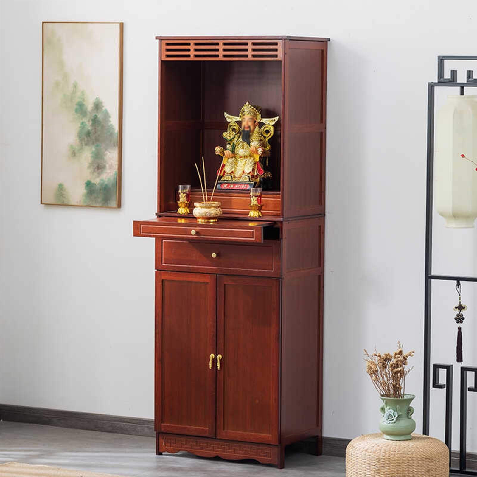 ZIGTUEI Altar Cabinet with Drawer, Chinese Meditation Altar Table, Puja Table, 2-Tier Meditation Meditation Table, for Prayers, Worship, for Living Rooms, Shrines, Temples(Red,172x60cm/67.7x23.6in)