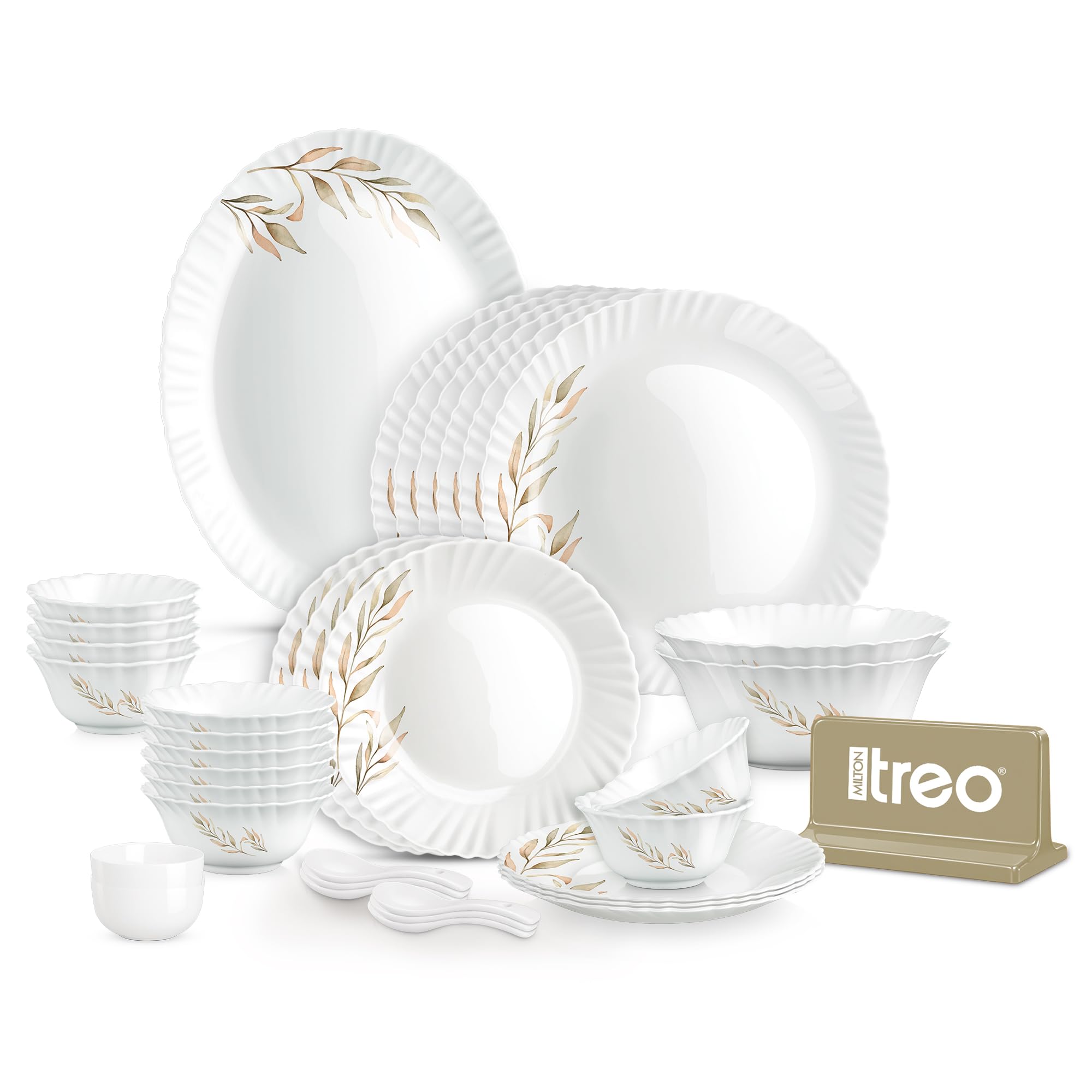 Treo Milton Opalware Dinner Set - 35 Piece, Dishwasher Safe -11