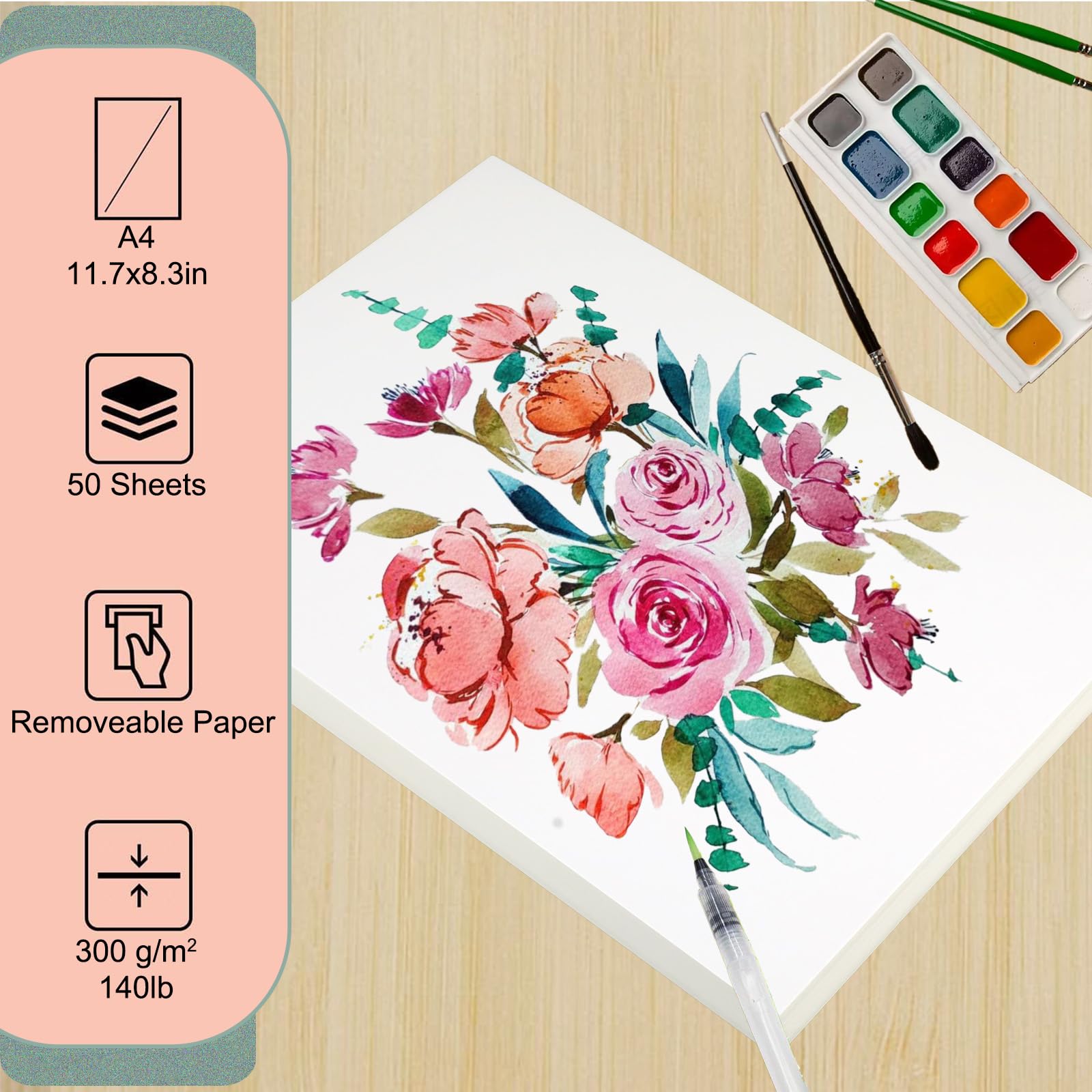 Carta Per Acquerello 300 G/m² - 50 Fogli A4, Superficie Strutturata E Liscia, Senza Acidi, Per Artisti - Foto 10