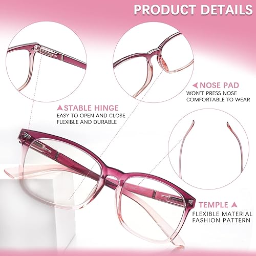 Miniatura 3 de Paquete de 5 lentes de lectura de moda para mujer, marco cuadrado, bloqueo de luz azul, anti UV, lentes de bisagra de resorte