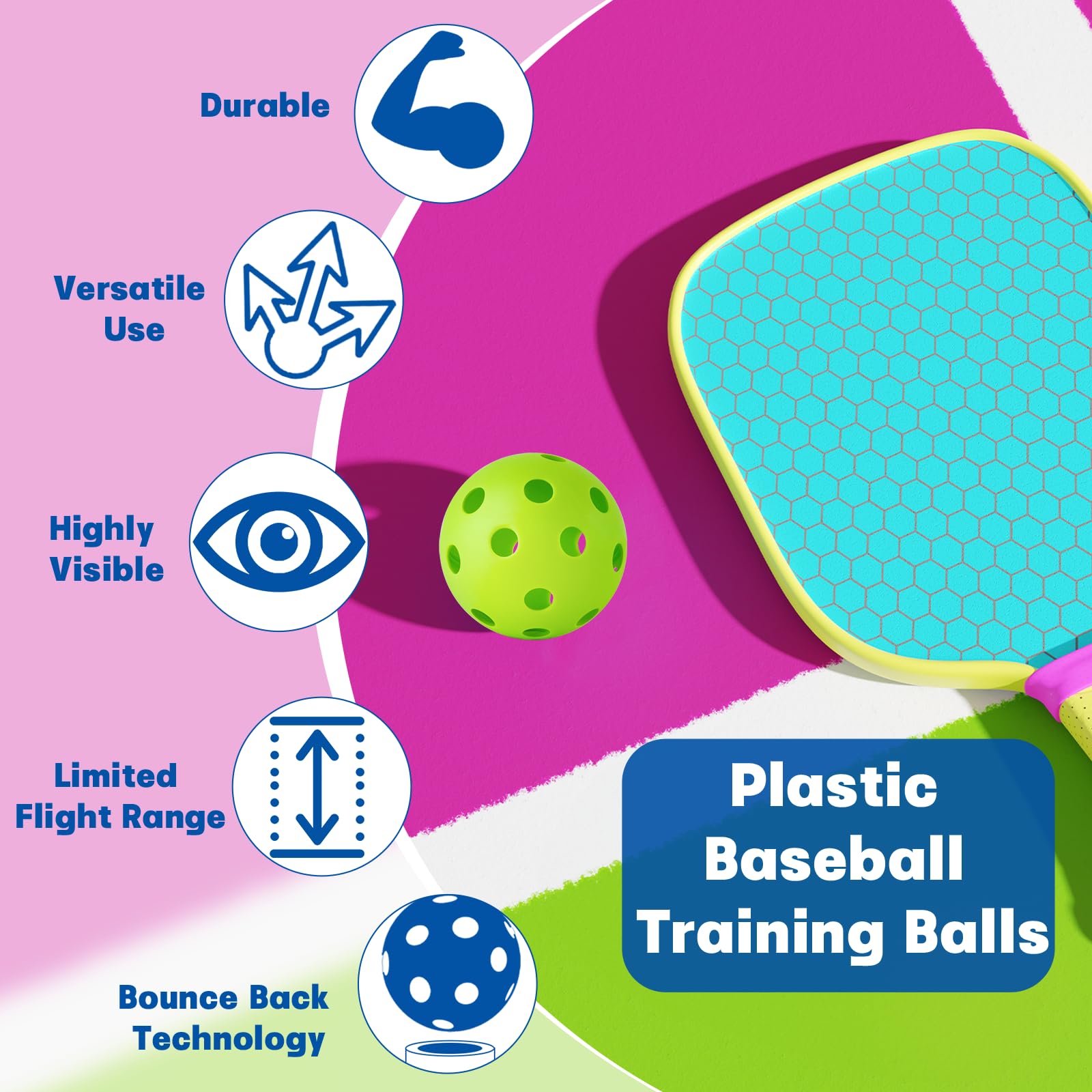 Coopay Paquete de 36 pelotas de béisbol de plástico huecas suaves con una bolsa de cordón para golpear, entrenamiento de béisbol en interiores y exteriores (verde)