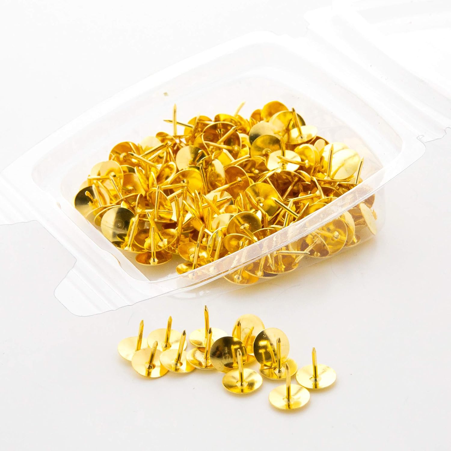 BAZIC Push Pins, Gold Metallic Flat Head Steel Point Thumb Tacks Pin for Cork Bulletin Board Map Posters Picture Office School (200/pack), 1-Pack