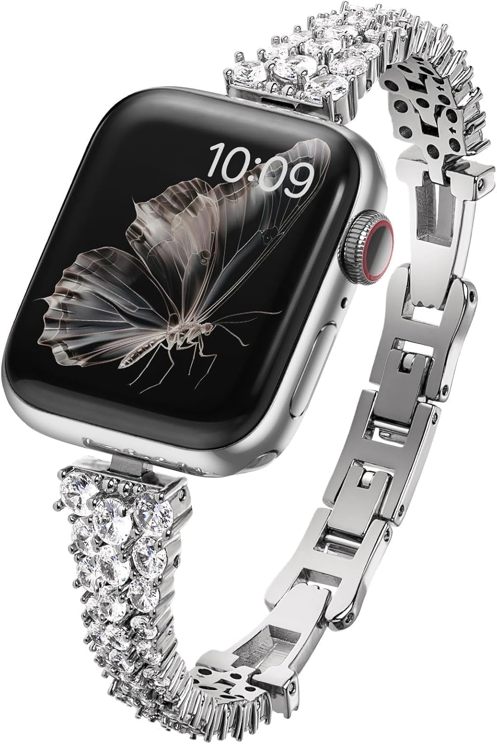 Zircon Gems Bling Strap Compatible for Apple Watch Bands Women, Premium Bronze Metal Watch Bands Compatible with iWatch Series 9 8 7 6 5 4 3 2 1 SE 38mm 40mm 41mm 42mm 44mm 45mm (Diamond/Silver, 42mm(Series 10)/41mm/40mm/38mm)