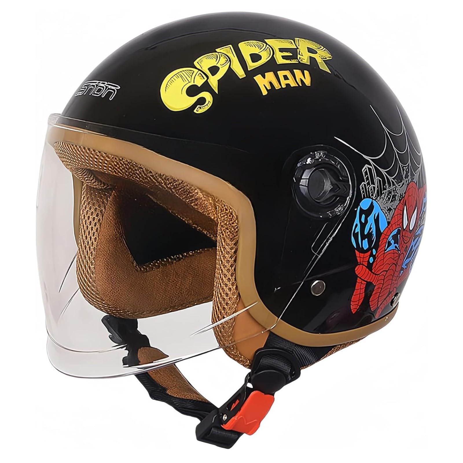 Casco Moto Per Bambini, Casco Scooter per Ragazzi e Ragazze di 4-16 Anni, con Visiera Antigraffio, Scooter Elettrico Omologato ECE/DOT Gloss Black