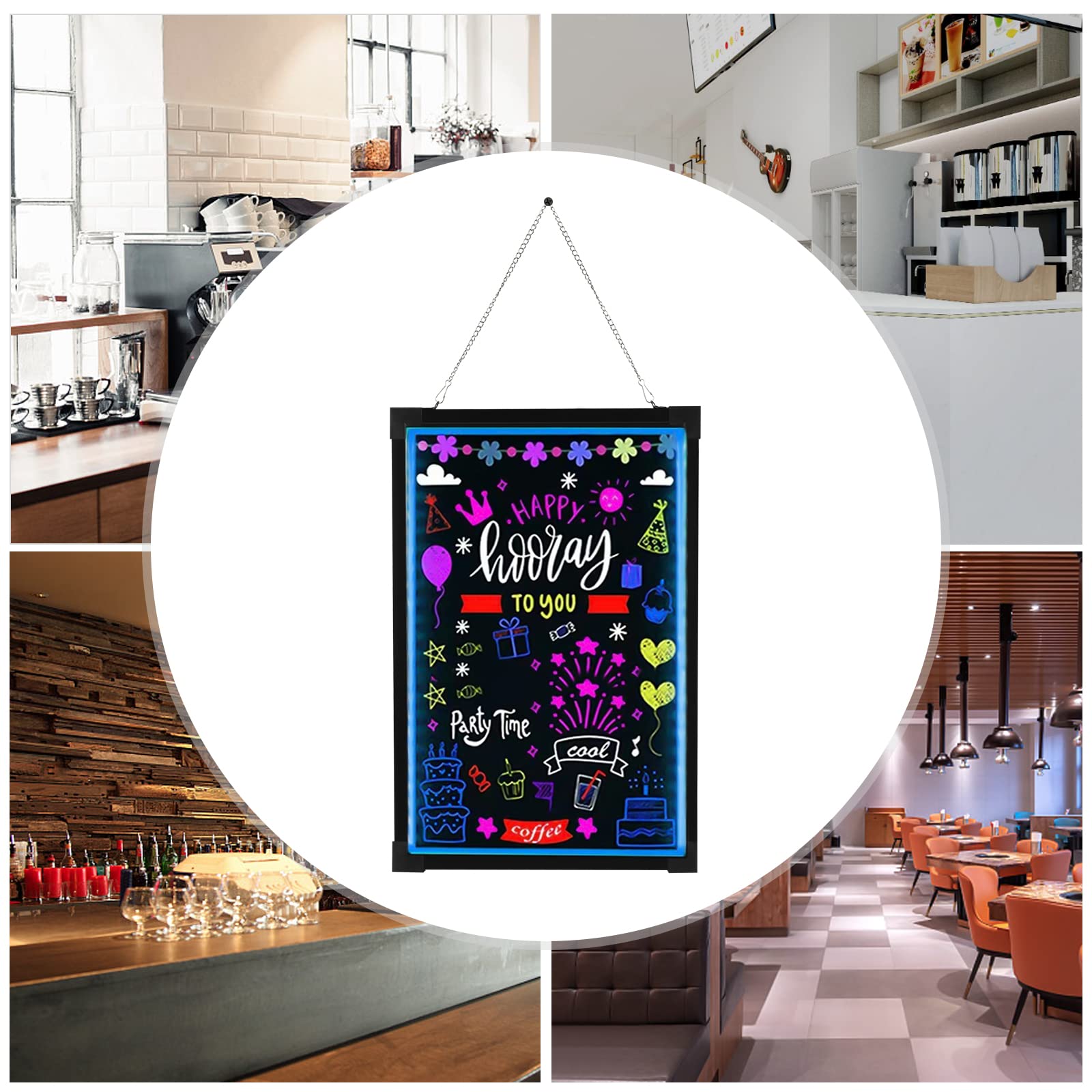 Lavagna a LED con immagini pubblicitarie, 60 cm x 80 cm, con telecomando e penne al neon, design fai da te, per negozi, ristoranti e case