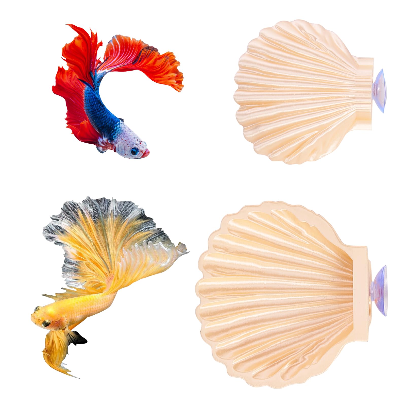 Boxili 2PCS Betta Fish Shell Hammock, Betta Sleeping Resting Playing Hiding Habitat, Aquarium Decor Accessories (Yellow)