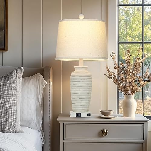 Miniatura 4 de Juego de 2 lámparas de mesa estilo casa de campo retro de 25 pulgadas, con control táctil de 3 vías, con puertos USB A+C y salida de CA, lámparas de