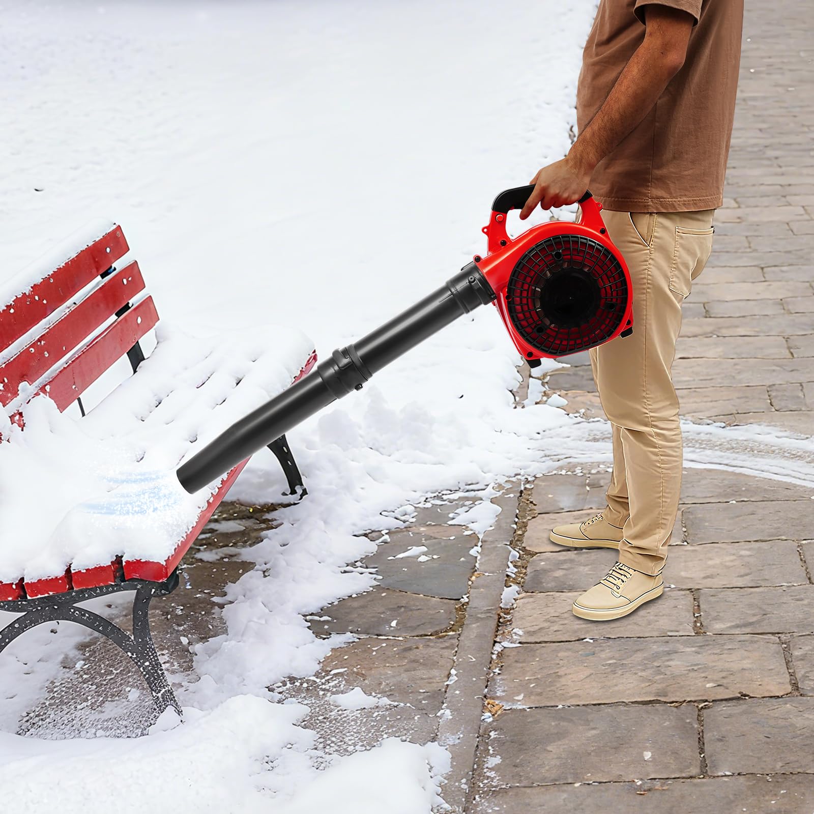 Soplador de hojas de gasolina EB-260, 2 tiempos, 0,75 kW, soplador de hojas de gasolina, 0,13 m³/s, flujo de aire, soplador manual con 2 tubos de soplado, para patio, nieve, polvo, arena