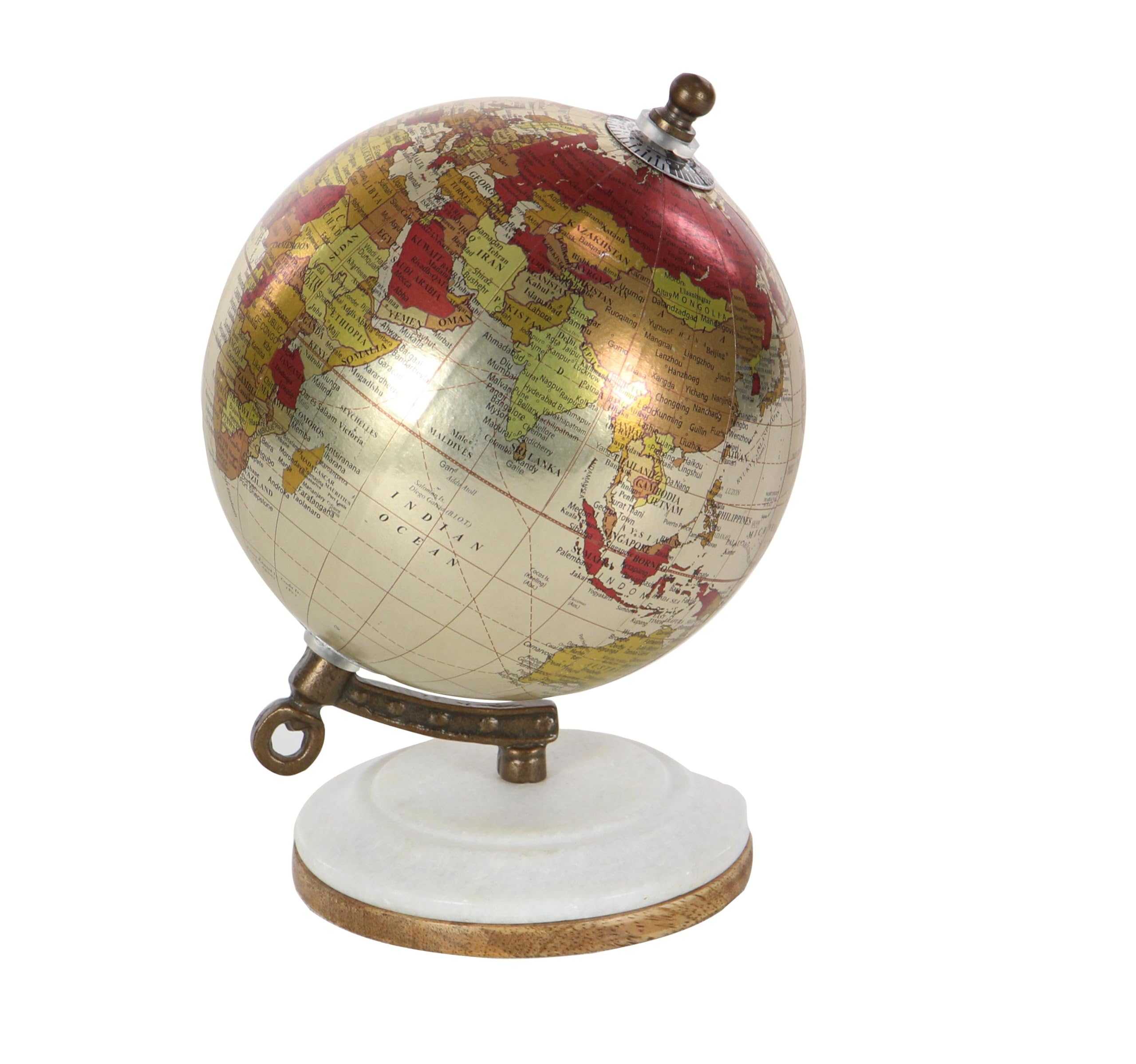 Deco 79 Plastic Globe with Marble Base, 6" x 5" x 8", White