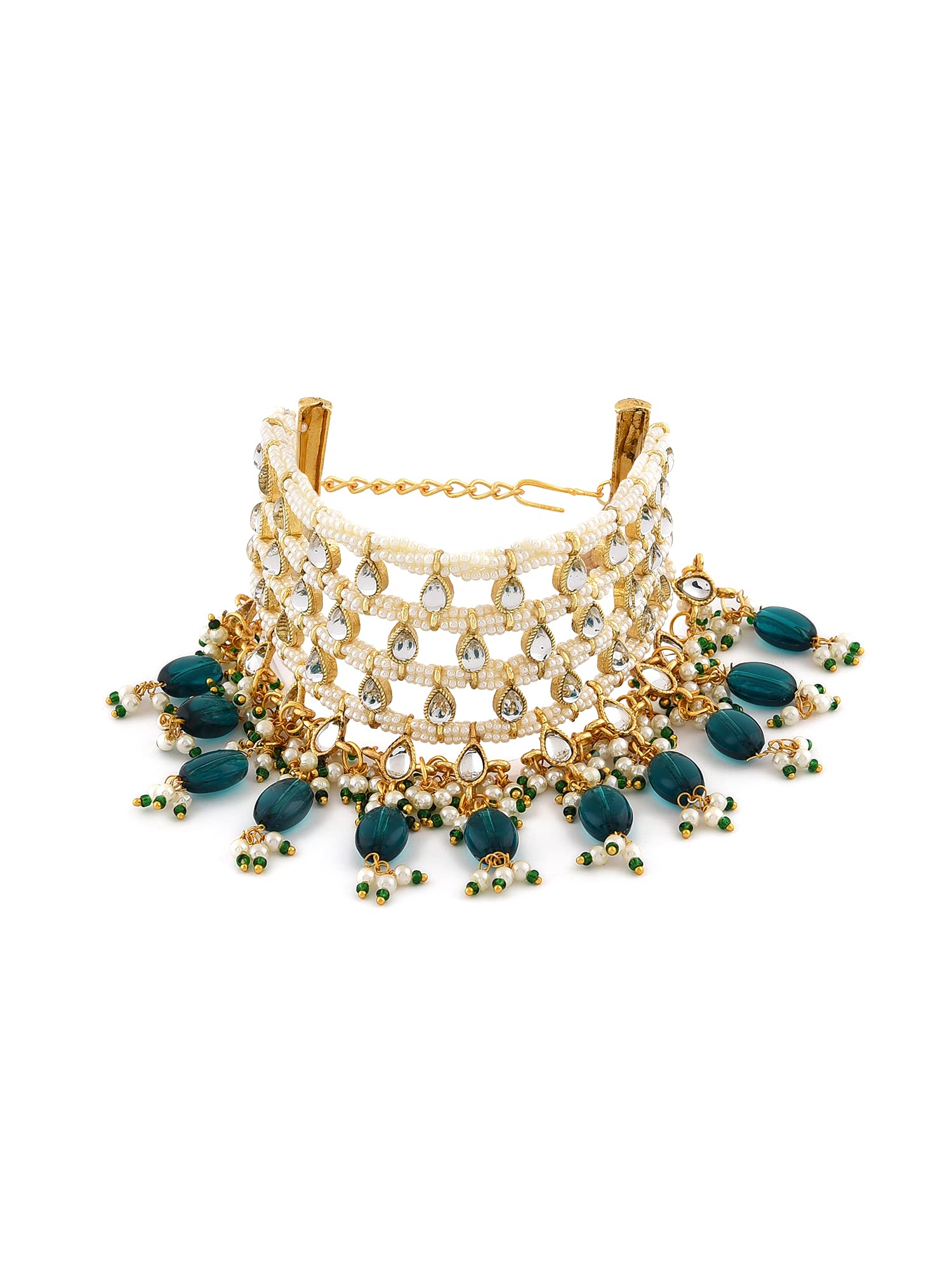 ZAVERI PEARLSGreen Beads Traditional Kundan & Pearls Bracelet For Women-ZPFK11057