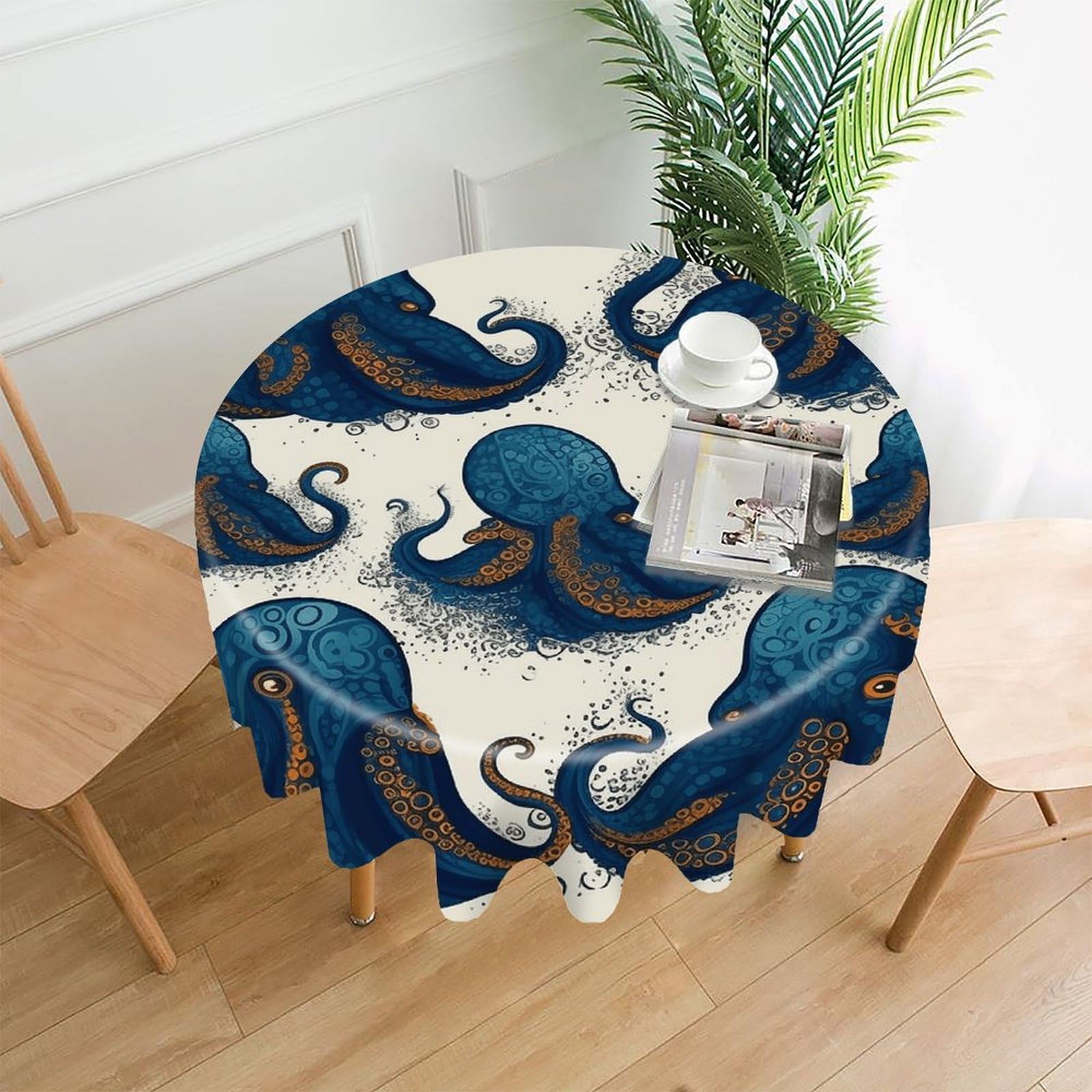 VstaDank Tentacles Octopus Tablecloth Easy to Clean Polyester Round Table Cover Washable Round Table Cloth Wrinkle-Free Circle Decoration Tablecloth for Kitchen Dining Room 60"