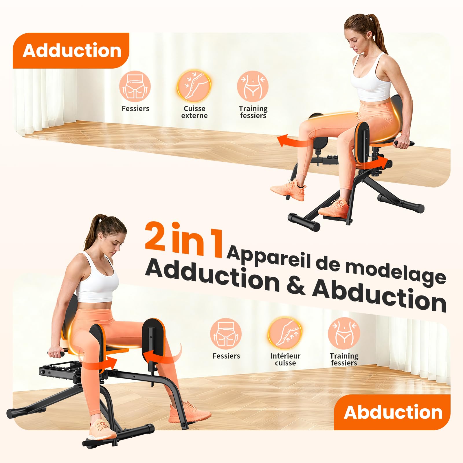 HXD-ERGO Appareil d’Abduction pour Cuisses, Fessiers et Hanches, Machine Réglable pour Hommes et Femmes, Confortable et Compact, Entraînement à Domicile
