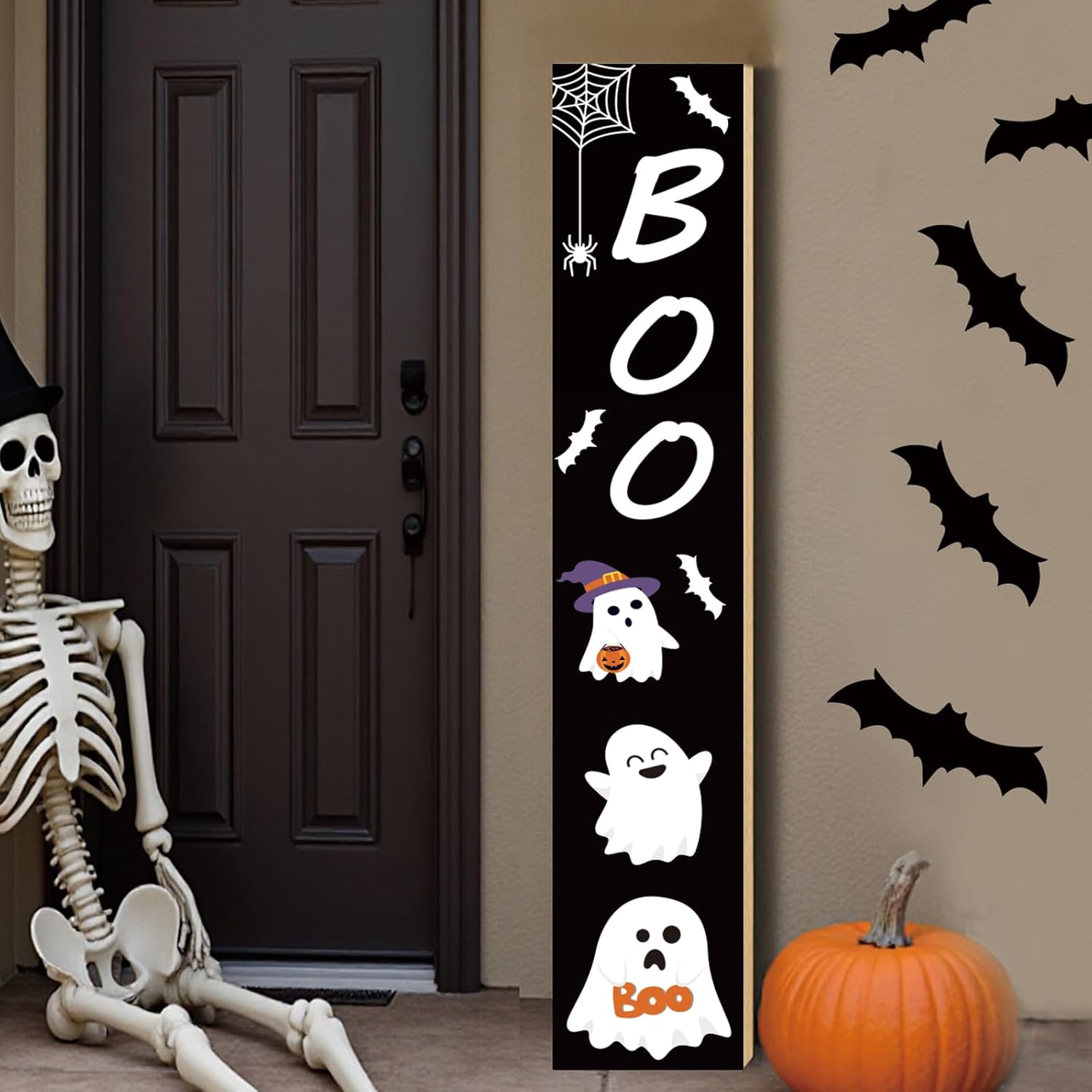 Halloween Porch Decor Outdoor Halloween Decorations Wooden Boo Porch Sign Door Decorations Indoor Outside Cute Ghosts Welcome Sign for Front Door 46.8 Inch