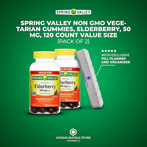 Miniatura 2 de Unique Bundle Store Spring Valley - Gomitas de saúco de 50 mg para adultos, 120 unidades, gomitas vegetarianas sin OMG + organizador de pastillas de