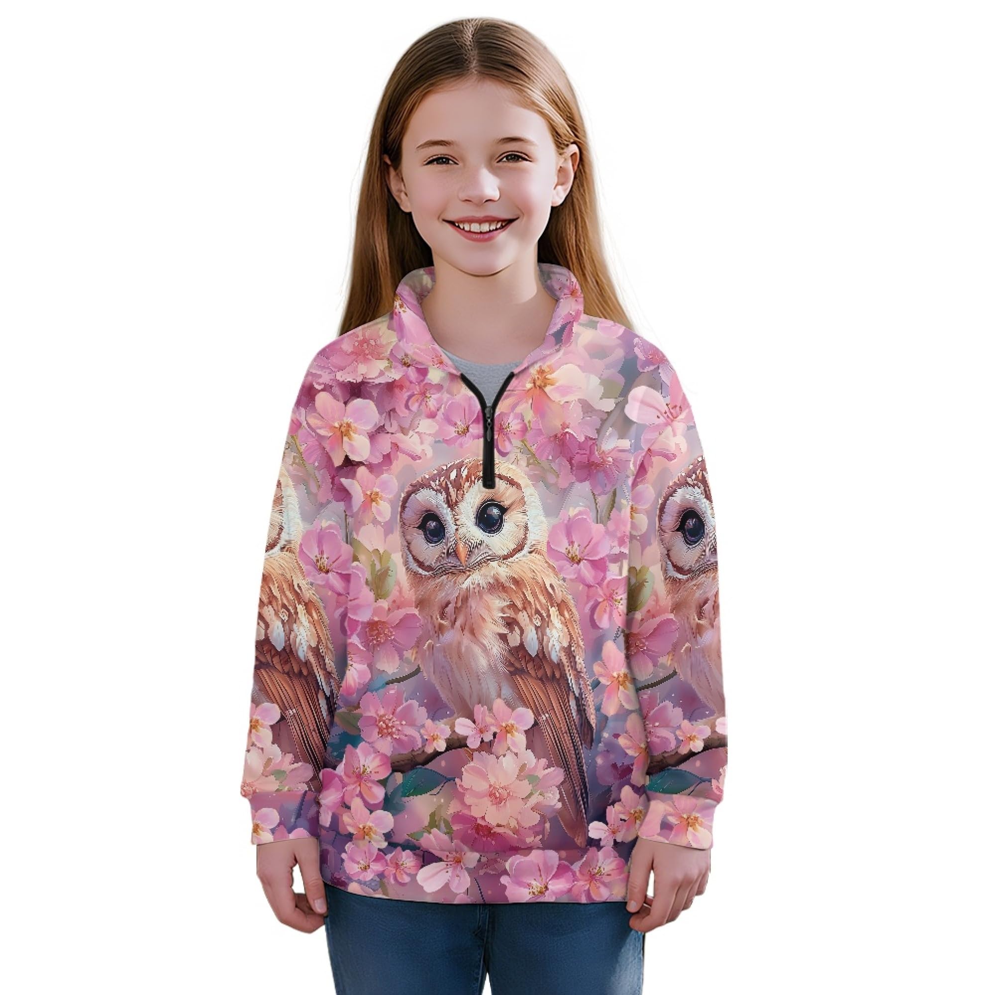 AmzPrint Half Zip Pullover Coat Girls Long Sleeve Pullover Spring Jogger Running Oversized Hoodies For Toddler Girls