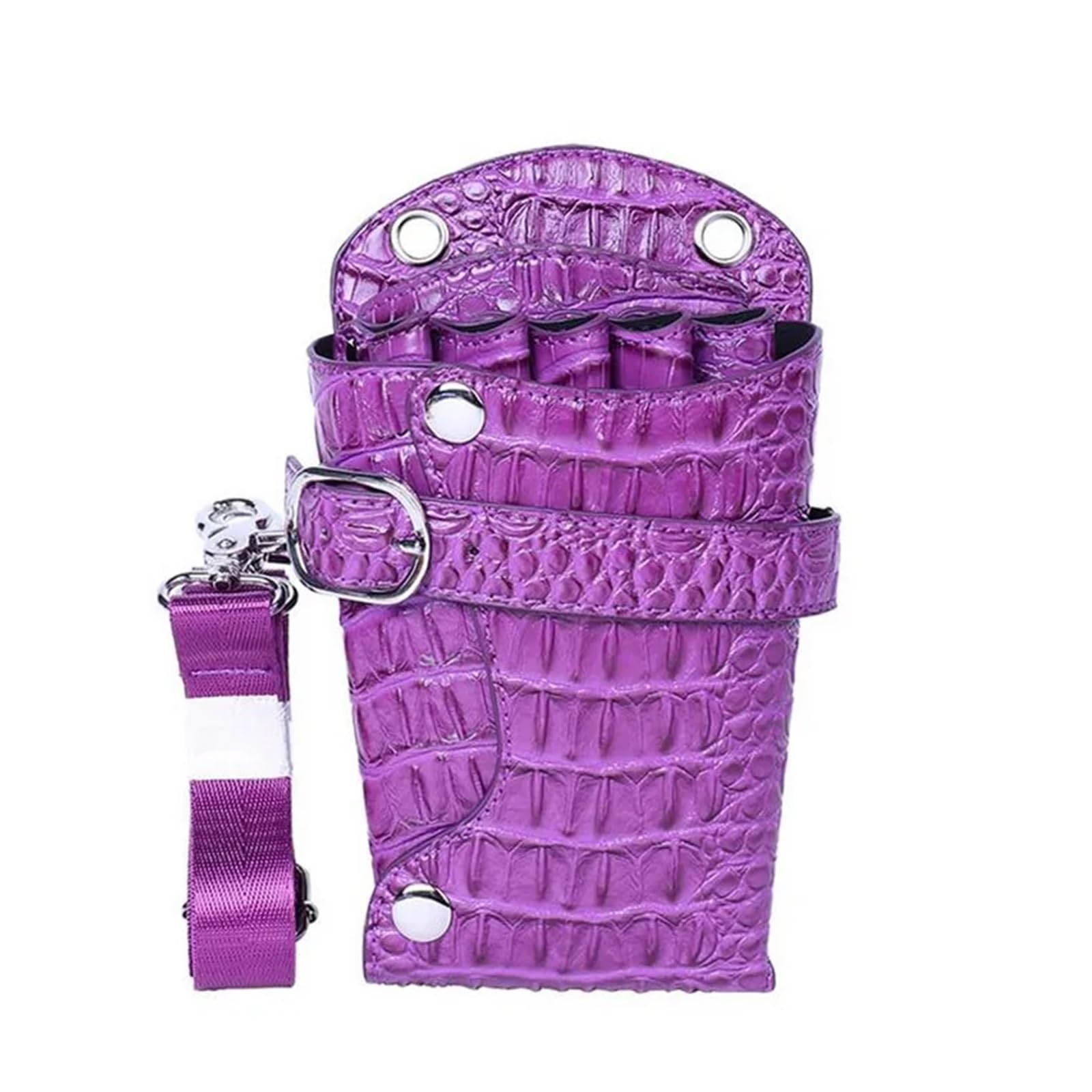 Bolsa Profesional de 5 Bolsillos for Tijeras de peluquería, de Piel sintética con Estampado de cocodrilo, for peluquería y salón de peluquería.(Purple)