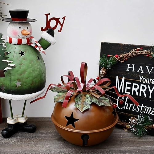Miniatura 6 de Rustic Metal Jumbo Jingle Bell with Cut-Out Star Christmas Tree Bell Ornaments Hanging Bells Decor Holiday Party Decoration (2 pcs S) 2 piezas S,2