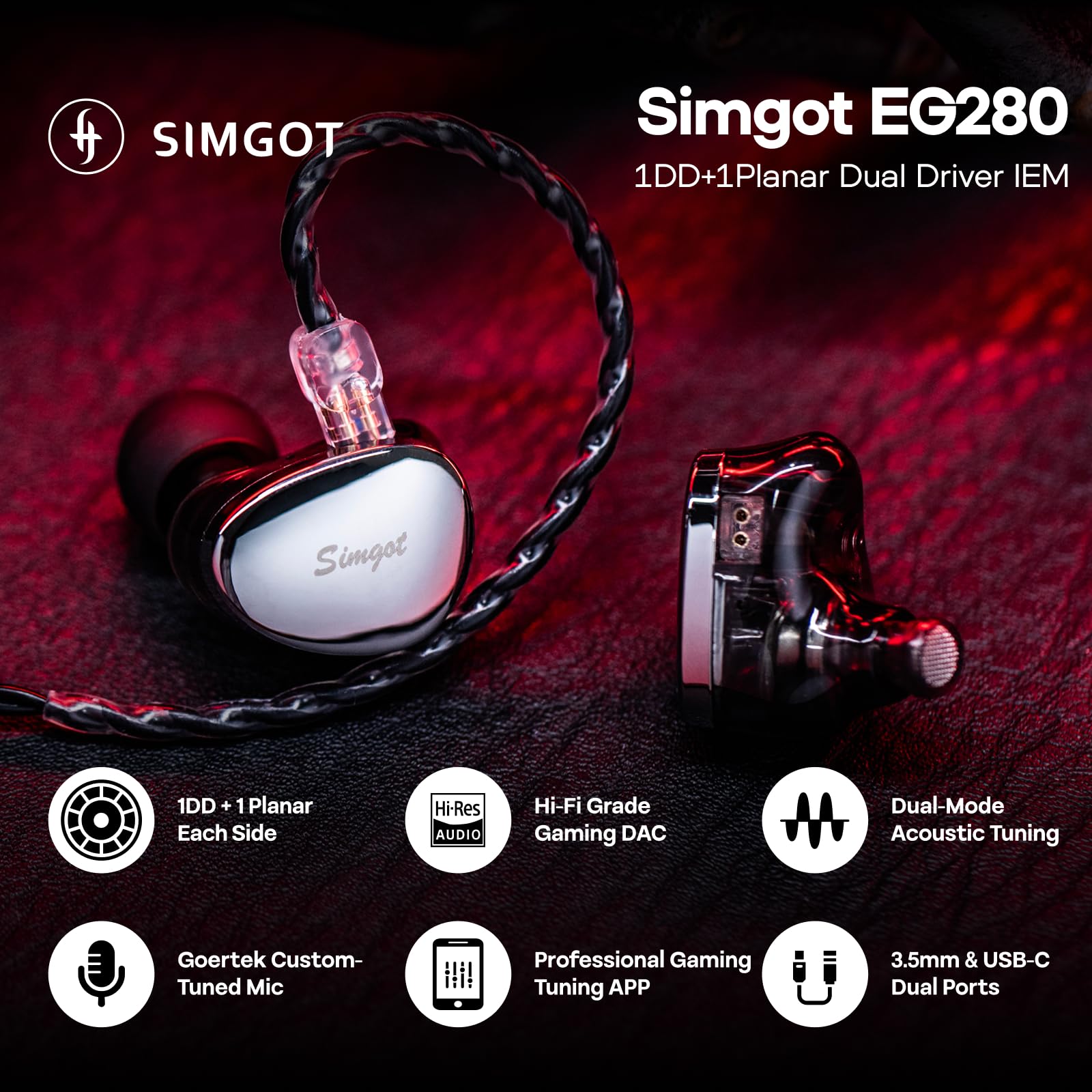 Amazon.co.jp: SIMGOT EG280 1DD+1 プレーナー インイヤーモニター