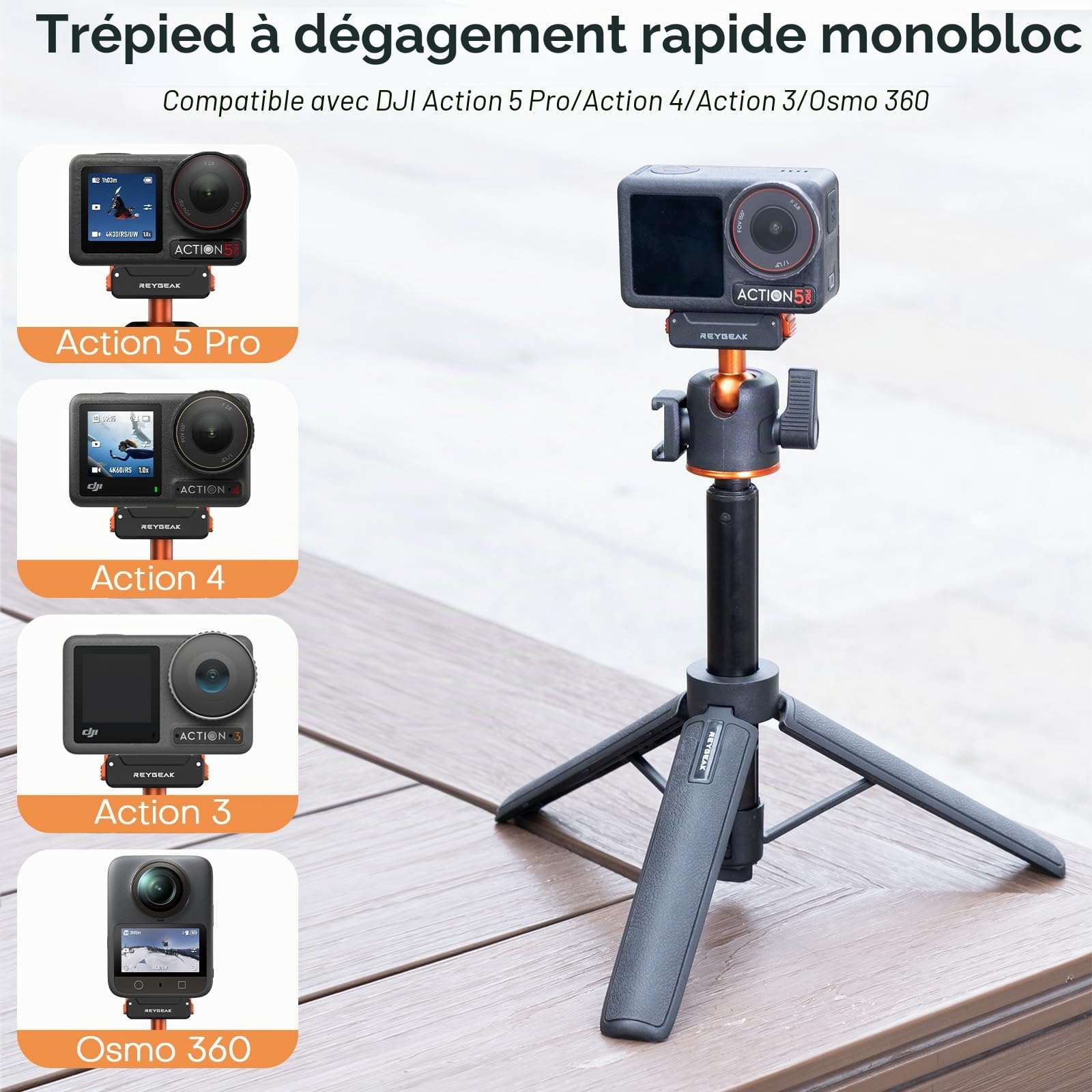 REYGEAK Trépied d'extension magnétique pour DJI Osmo 360 Action 5 Pro/4/3, 55 cm, réglable, avec Sabot Froid et Adaptateur de Changement Rapide pour Accessoires d'action DJI Osmo
