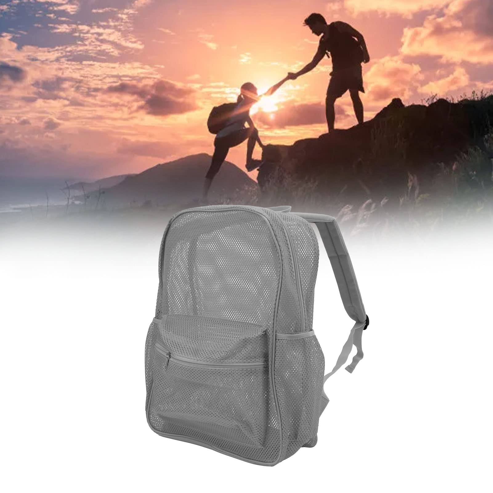 Yosoo Health Gear Mesh-Rucksack, Halbtransparent, Leicht, Großes Fassungsvermögen, Robuster, Verschleißfester Polyester-Rucksack, Waschbarer Mesh-Rucksack für Schwimmen, Strand, Sport, 42 X 32 Cm