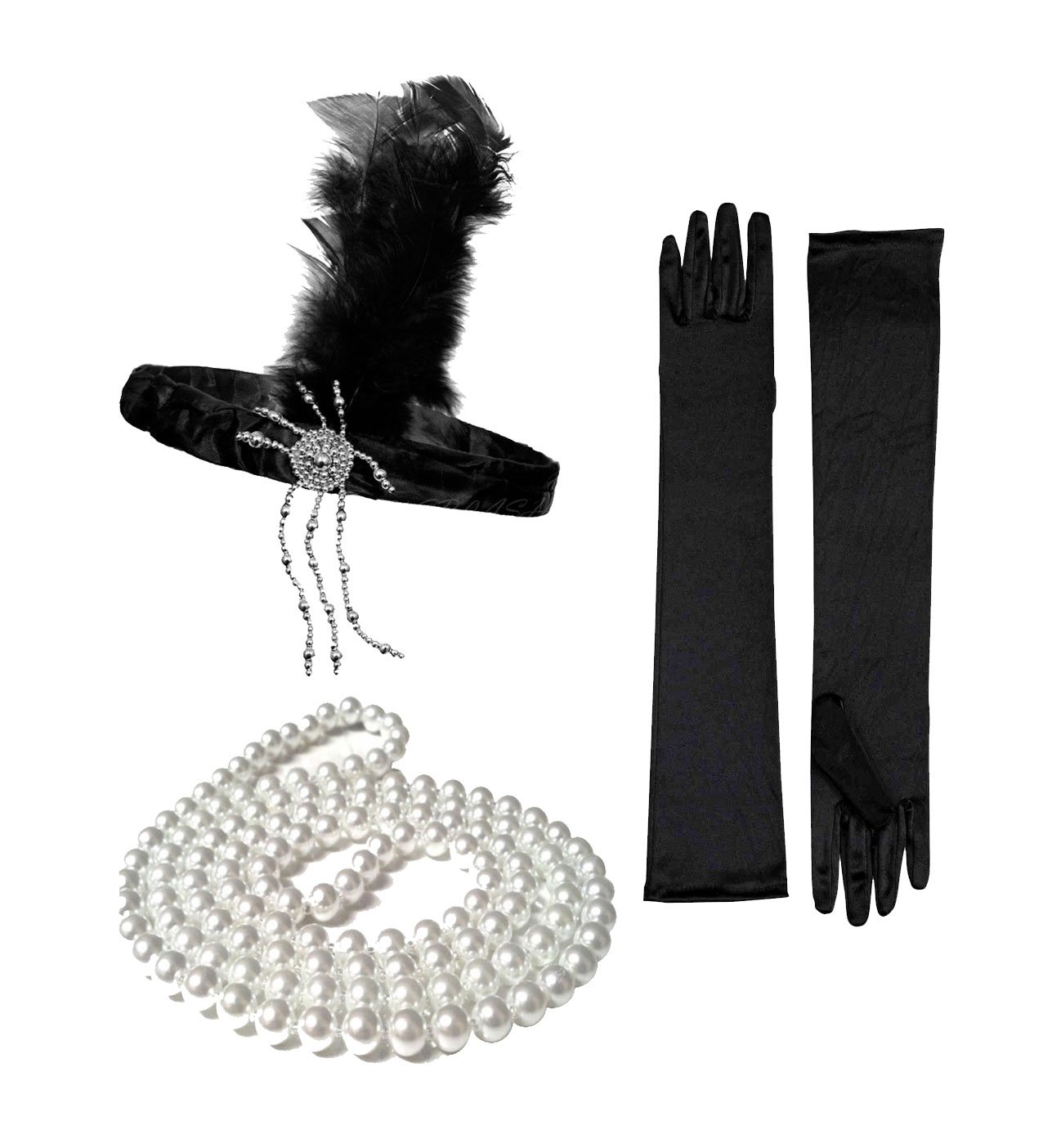 Redstar Fancy Dress Women's Black Charleston Headband Pearls And Gloves 1920'S Flapper Fancy Dress