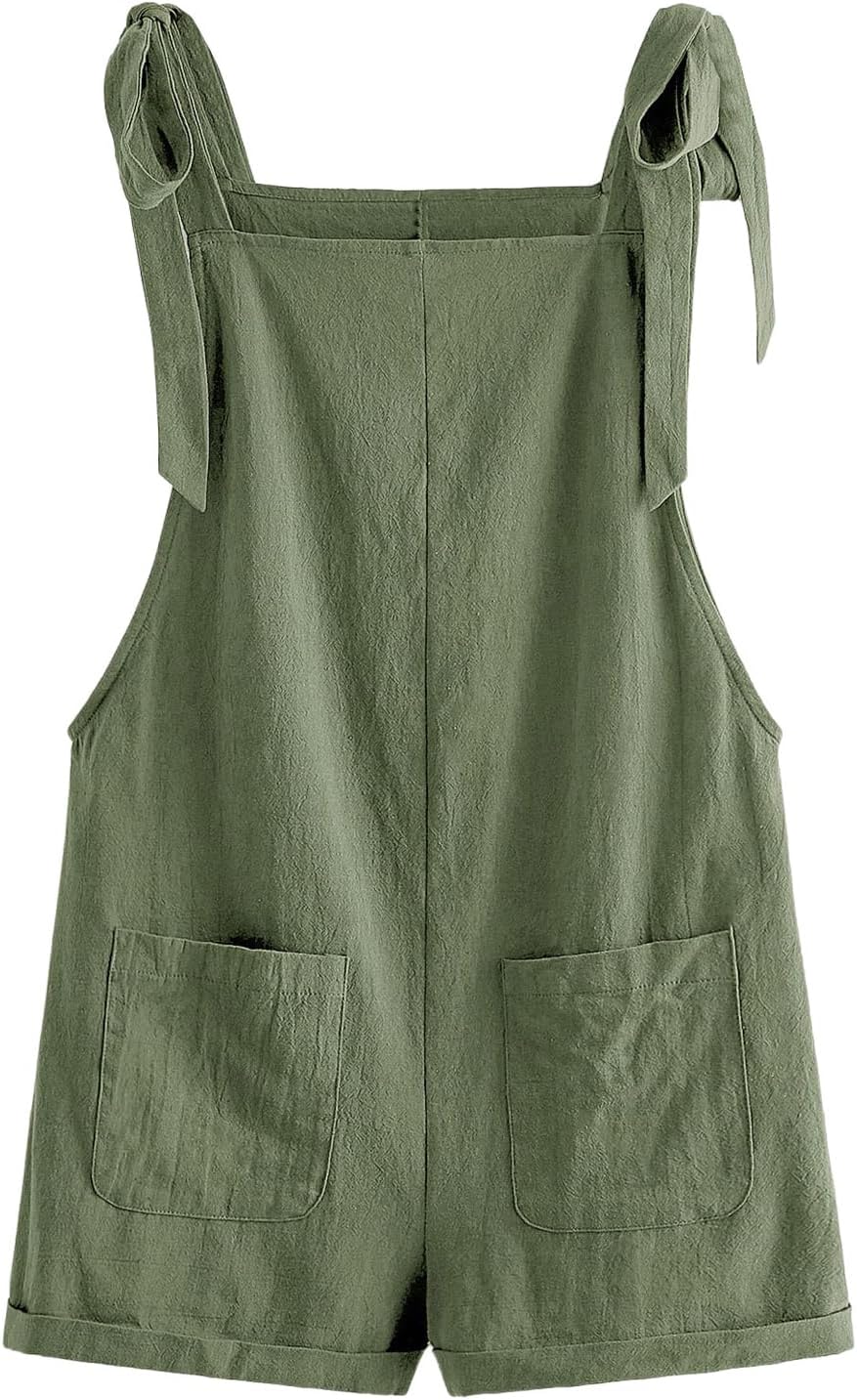 WDIRARA Women's Tie Strap Sleeveless Romper Overall Shorts with Pockets