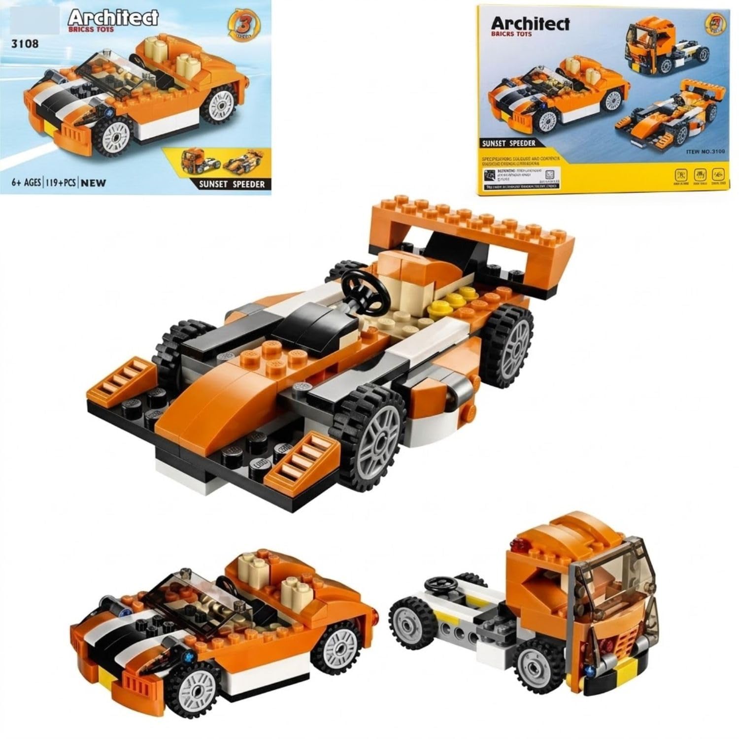 3-in-1 Building Blocks Toy Set for Kids 6+, Sports Car Formula Race Car Cargo Truck Construction Kit, 119 PCS STEM Educational Building Bricks, Creative Learning Gift for Boys Girls-image-40