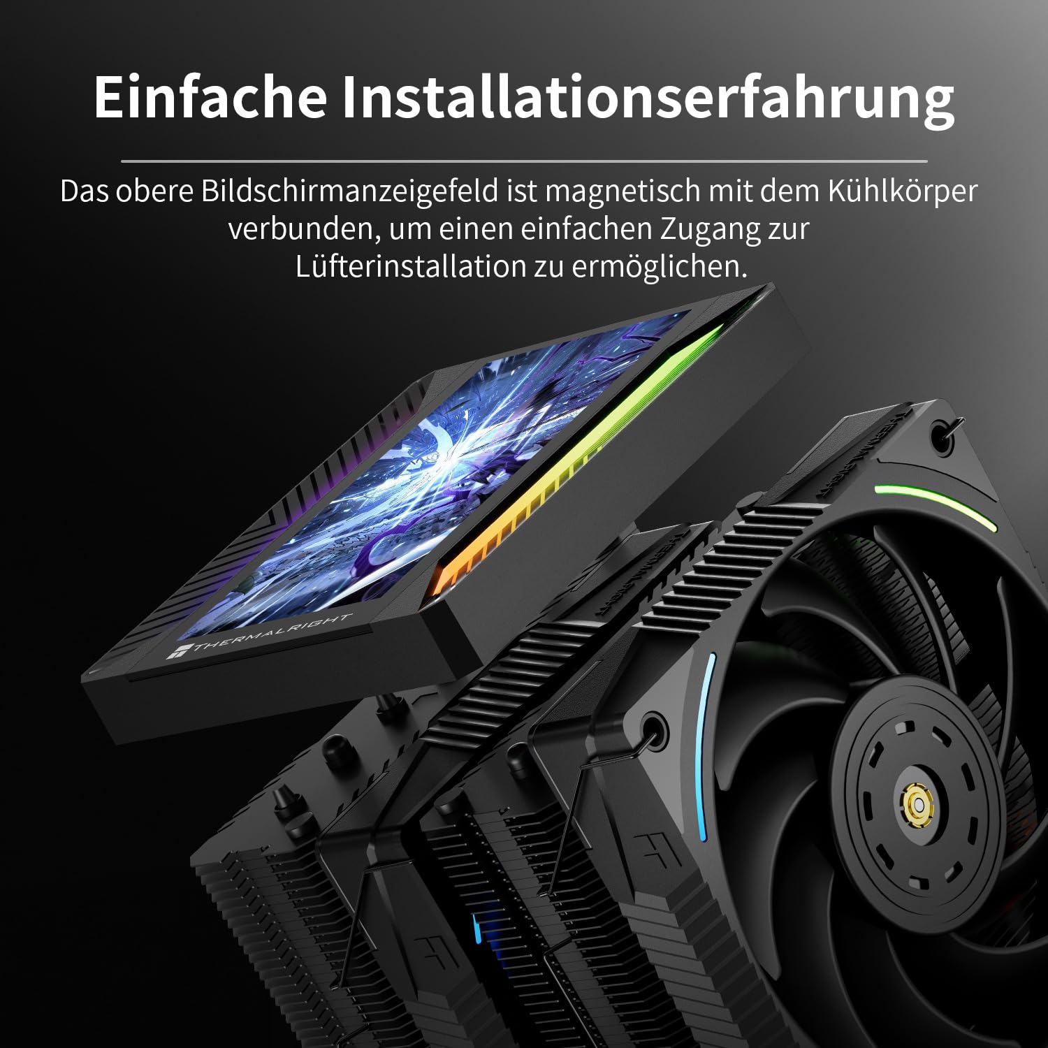 TR Peerless Assassin 120 VISION MAX ARGB Black CPU-Luftkühler, PC-Kühler mit 2x TL-K12 PWM-Lüftern, 5 Zoll magnetischem Display (480x854 Auflösung), für LGA1851/1700 & AM5
