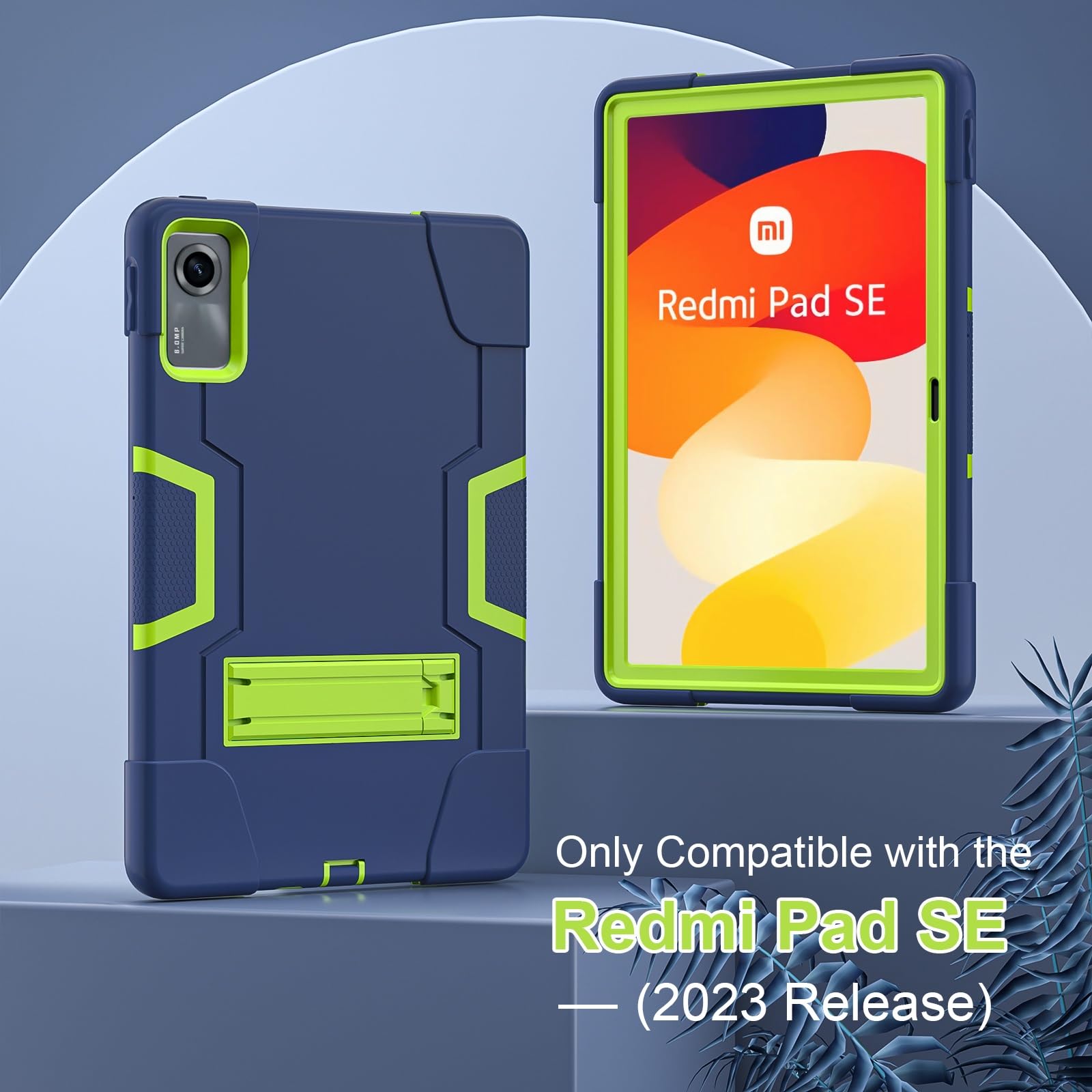 Wytrzymałe etui ochronne kompatybilne z Xiaomi Redmi Pad SE 11 "(2023) etui na tablet silikonowe etui z podpórką, wytrzymała, odporna na wstrząsy powłoka wytrzymała osłona ochronna (kolor: granatowy +