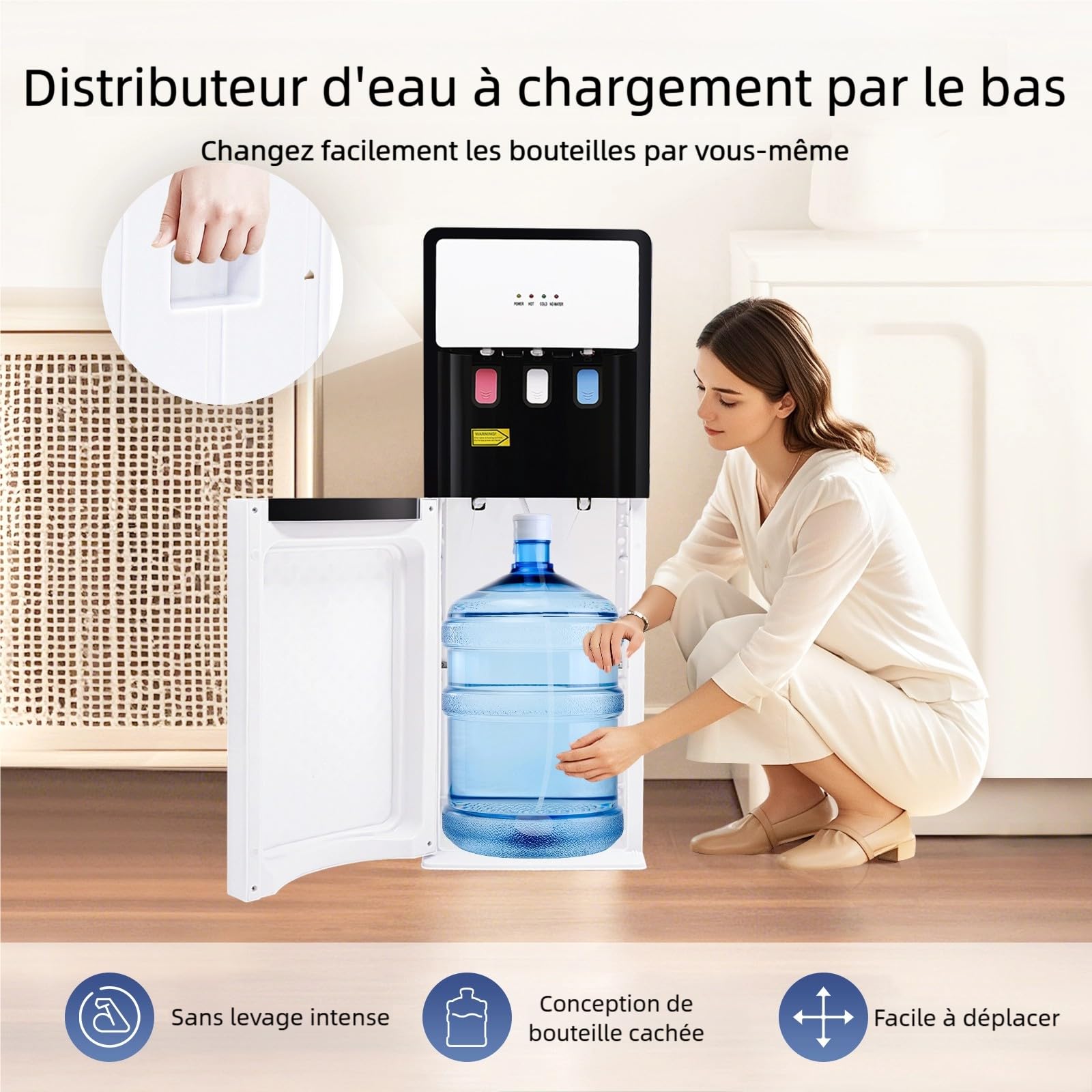 Distributeur d'eau Froide/Chaude sur Pied, Fontaine à Eau Compatible Bonbonnes, Chauffage/Refroidissement Rapide