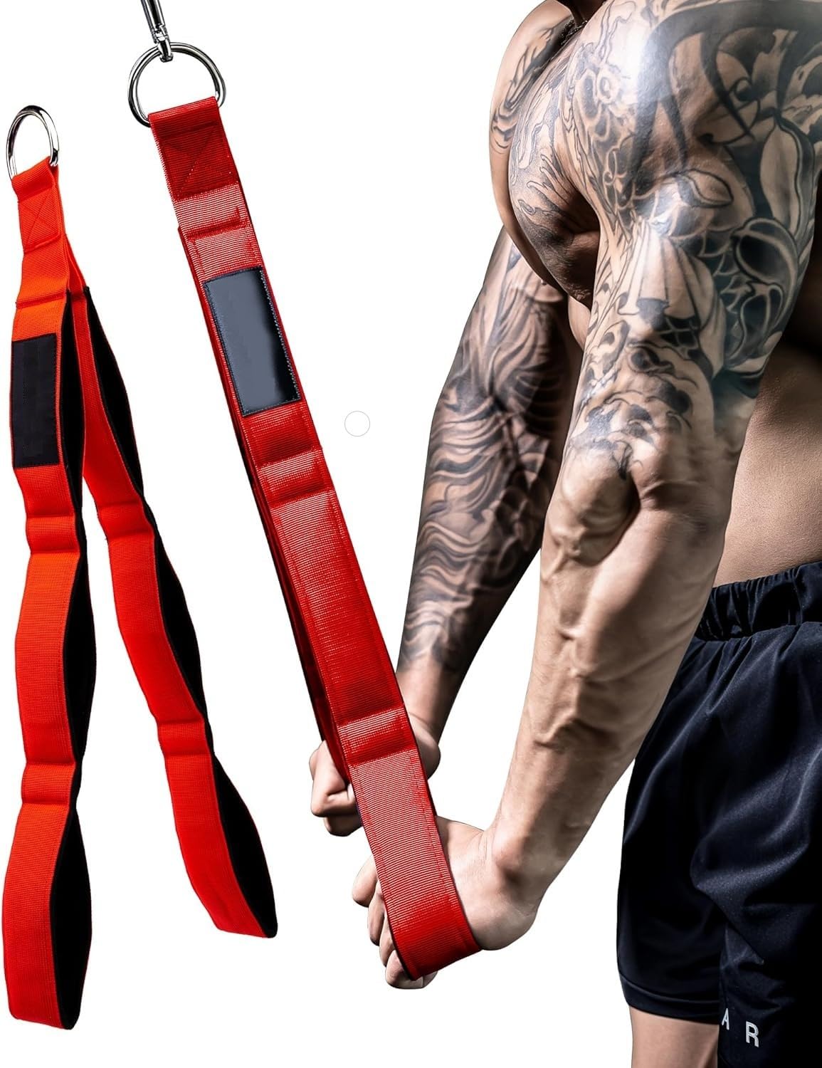 Leosportz Triceps Rope Cable Attachment - Fabric Triceps Rope with Strong Grip and Multiple Handles | Upgraded Design Lightweight Tricep Push Down Rope (Red, 2 Handle)-picture-16