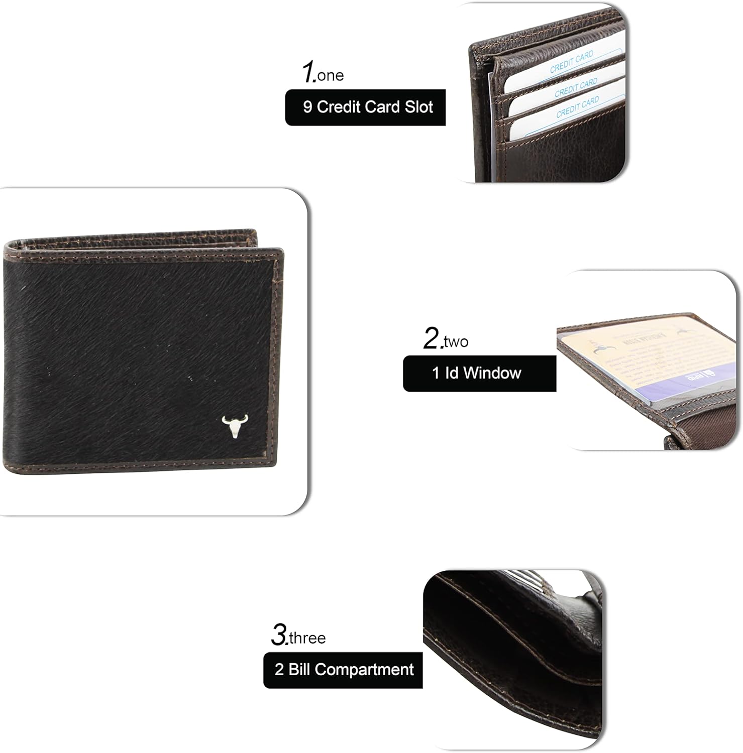 American Bison Men’s Hair On Hide Cowhide Leather Bifold Wallet – Slim, RFID-Blocking with Gift box (Brown) - Image 3