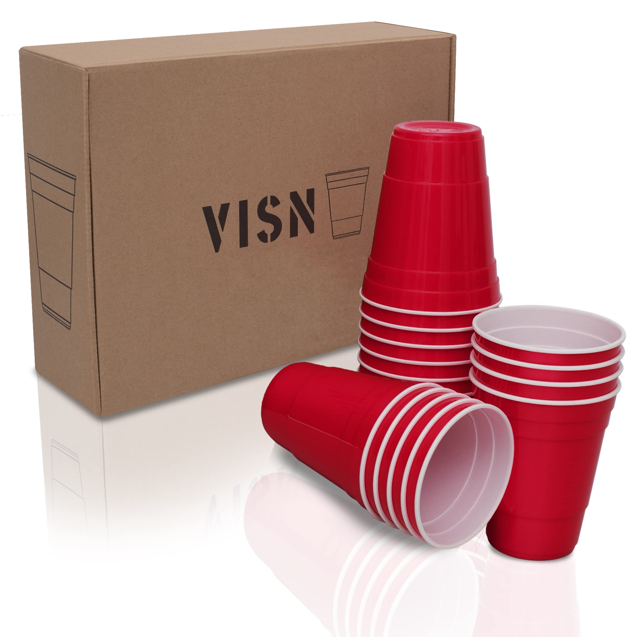VISN Cups - Red Cups aus Hartplastik | Spülmaschinengeeignet | Nachhaltige & Wiederverwendbare Mehrwegbecher | 22 Stück | 473ml (16oz)