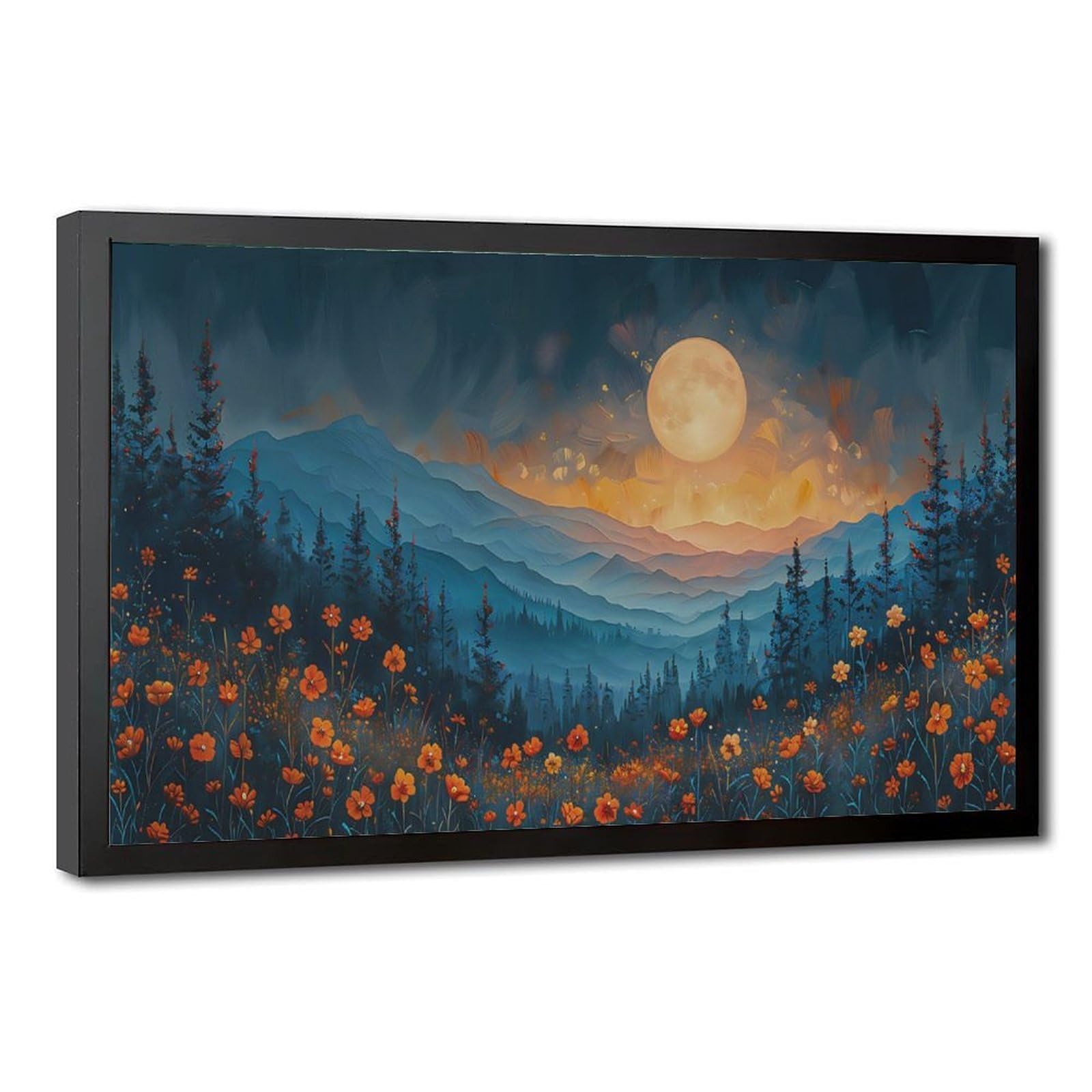 Bareronor Moonlit Wildflower Mountain Canvas Poster Bedroom Decor Landscape Office Room Decor Gift 20" L X 30" W