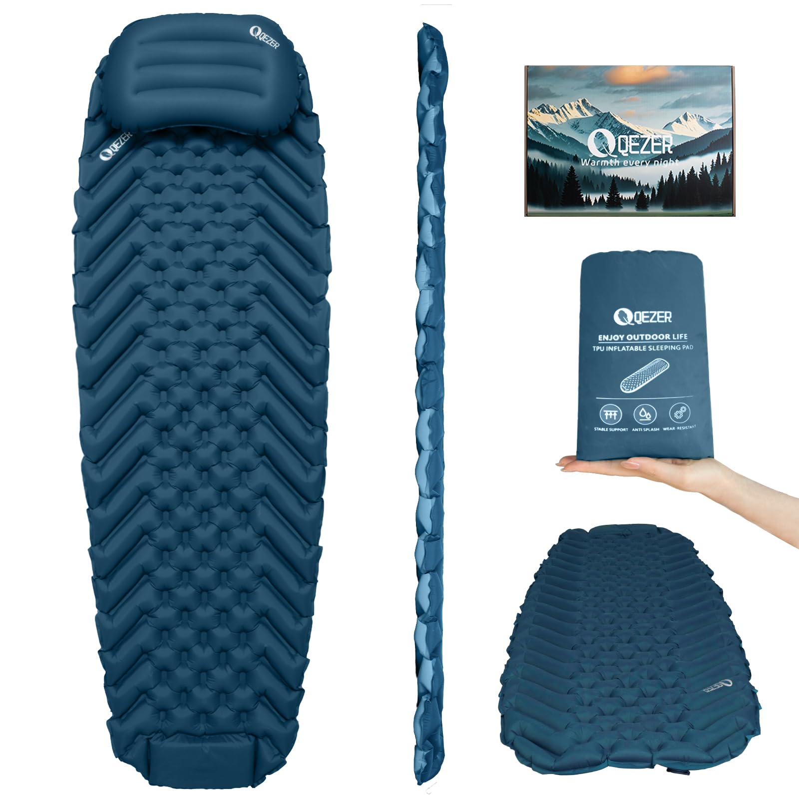 Colchón Inflable Ultraligero (Almohada). Colchón Inflable portátil para Playa, Camping y Senderismo. (Azul)