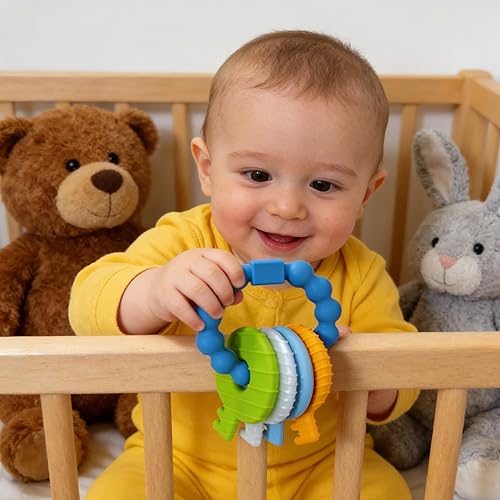 Miniatura 7 de Juguetes Mordedores de Llaves para Bebés, Juguetes de Dentición de Silicona para 3-18+ Meses, Juguete de Llaves de Dentición para Bebés - Textura