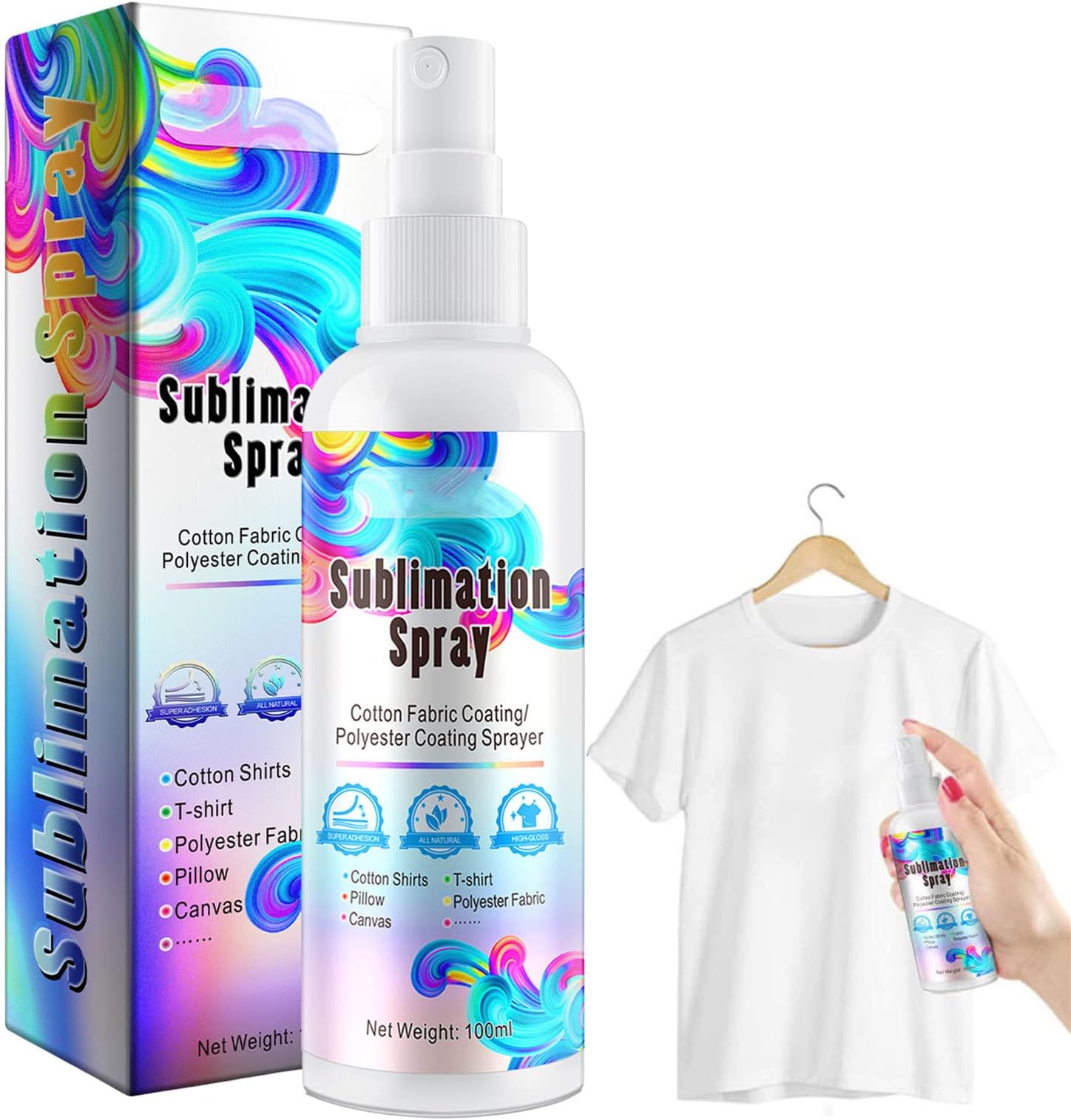 Tumotsit Sublimation Spray, 100ml Sublimation Spray For Cotton Shirts, Quick Dry & Super Adhesion Sublimation Coating Spray,coating Spray For All Fabric Including Polyester, Carton, Canvas