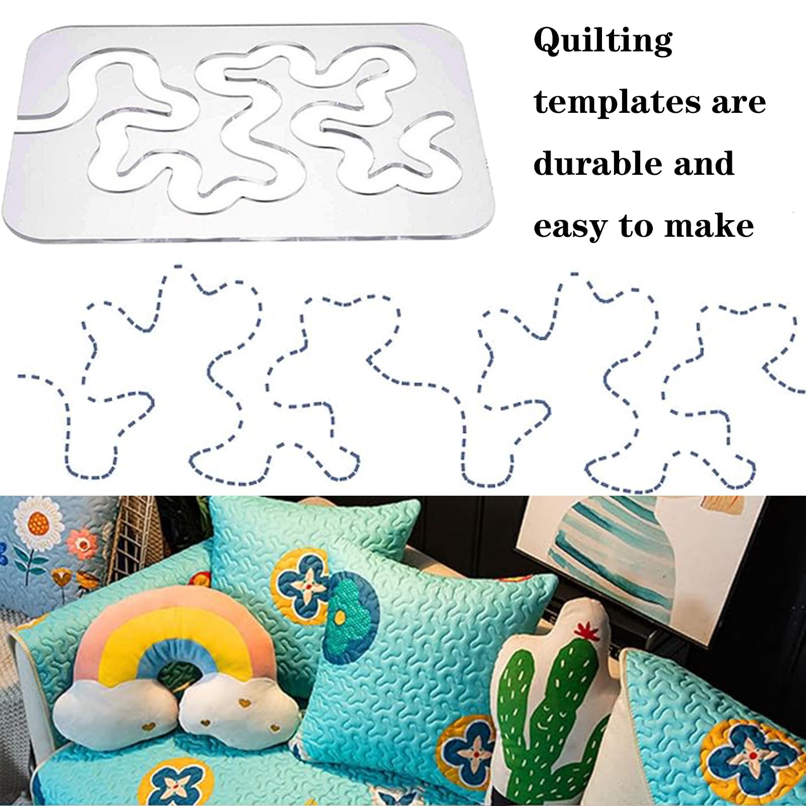 Henmany Free Motion Quilting Templates: Quilting Templates for Machine Quilting - Sturdy Acrylic Rulers for Easy Using Quilting Designs(3pc)