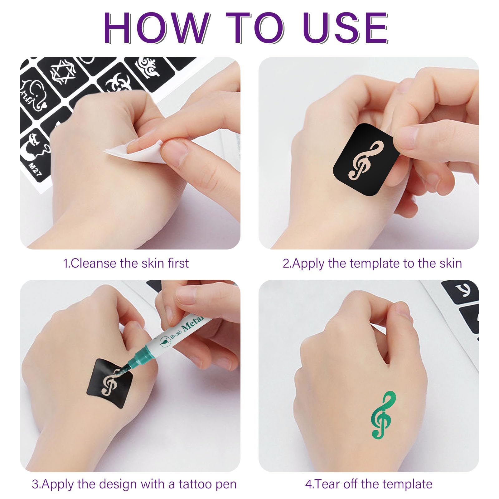 10pcs Temporary Tattoo Pen 72pcs Tatuaje Stencil, Efímero Tatuaje Piel Rotuladores para Niñas Niños Colegialas Carnaval Halloween Party Regalo 3 4 5 6 7 8 9 10 Años