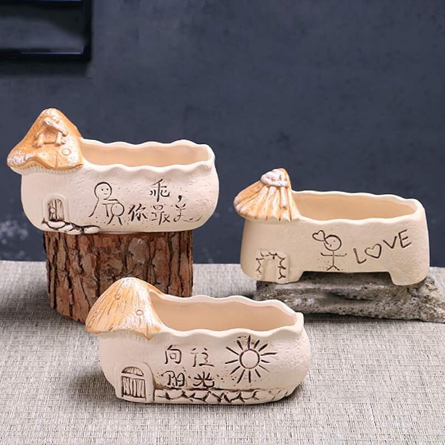 Flower Plant Pot Set of 3 Flower Pot Creative Ceramic Garden Succulent Planter Home Office Desk Decor Plant Container Plant Pots Plant Container