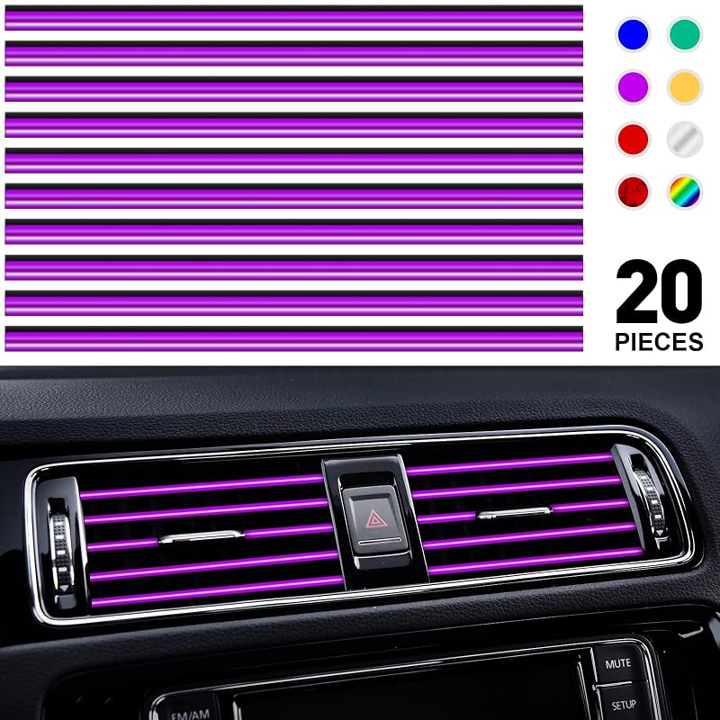 Frisos Decorativos para Saída de Ar-Condicionado Automotivo PYHLVCLF em PVC Cromado Roxo C, Kit com 20 Peças