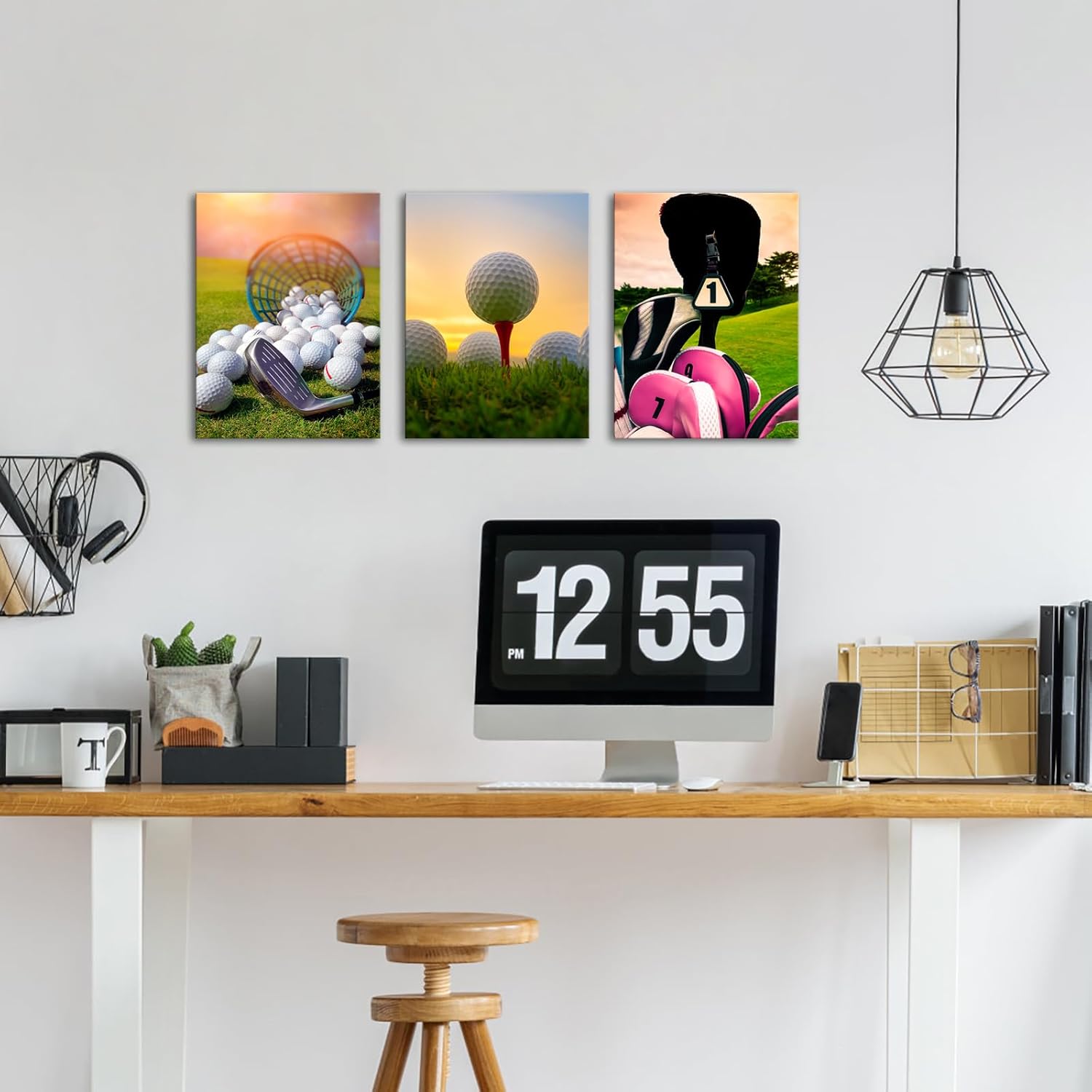 Muzenso Golf Canvas Wall Art Set of 3 12x16 Inch Sports Theme Prints Golf Ball and Clubs Artwork for Office Lounge Man Cave Bedroom or Golf Lover Room Decor Stretched Canvas Ready to Hang - Image 2