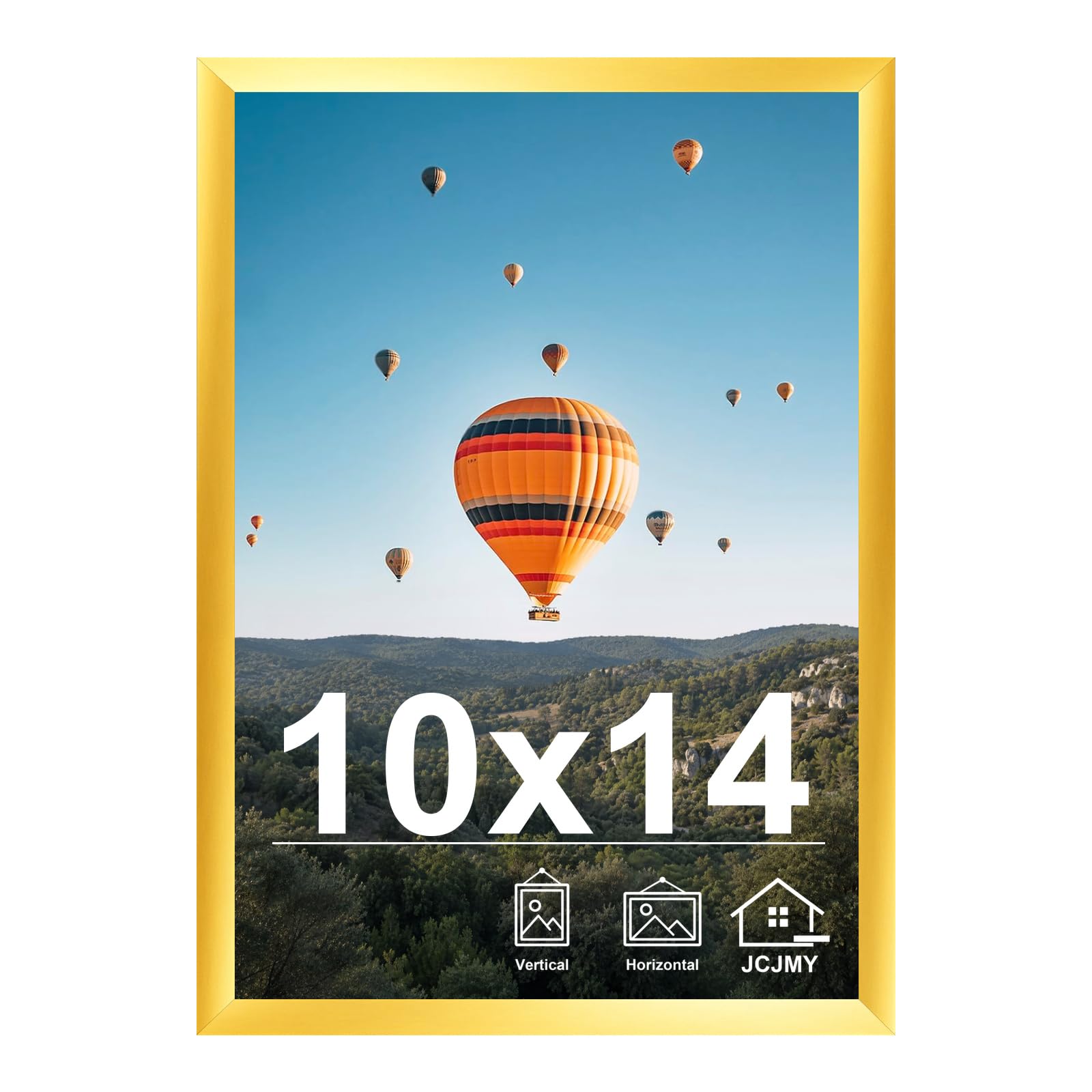 JCJMY 10x14 inch Picture Frame, Horizontal and Vertical Formats for Wall Hanging, 10 x 14 Wall Gallery Poster Photo Frame with Shatter Resistant Plexiglass, Gold