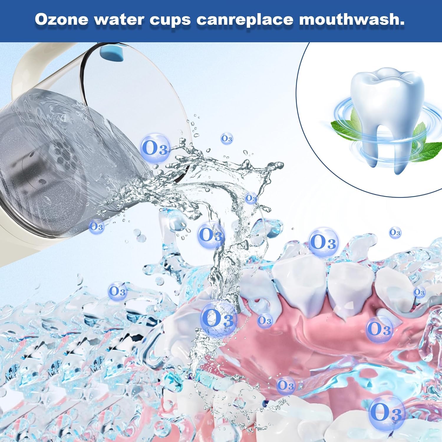 Vaso de agua portátil recargable con ozono - Generador de O3 para enjuague bucal, deportes al aire libre y viajes, vaso de vidrio rico en hidrógeno para proteger los dientes