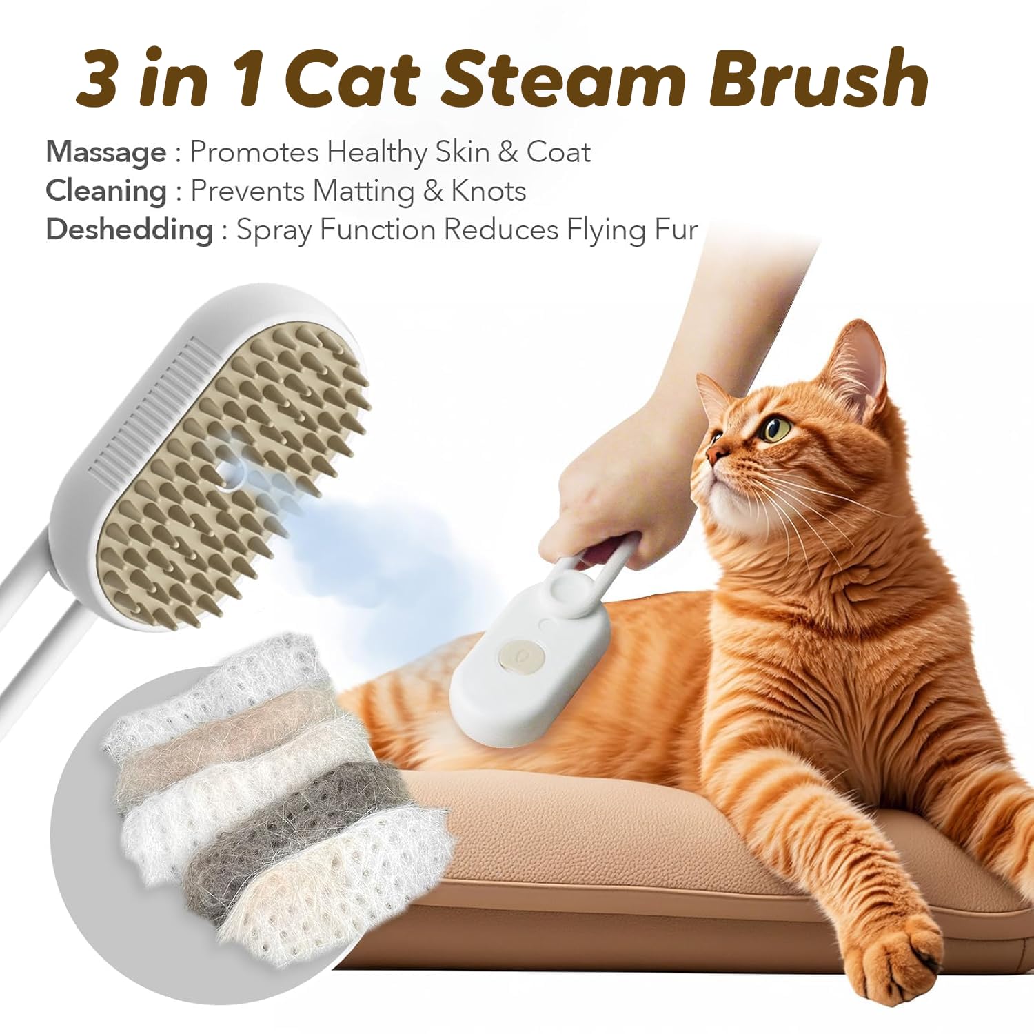 Brosse de toilettage vapeur pour chat (marron)