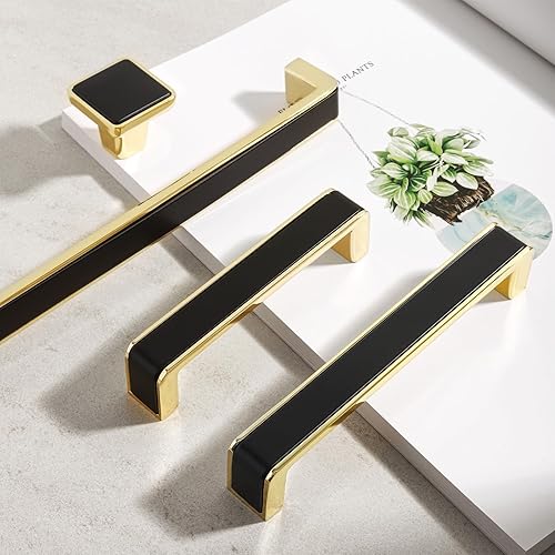 Miniatura 6 de Paquete de 10 manijas de gabinete de cocina, tiradores de gabinete de color negro mate y dorado, pomos modernos para cajones de tocador para baño,