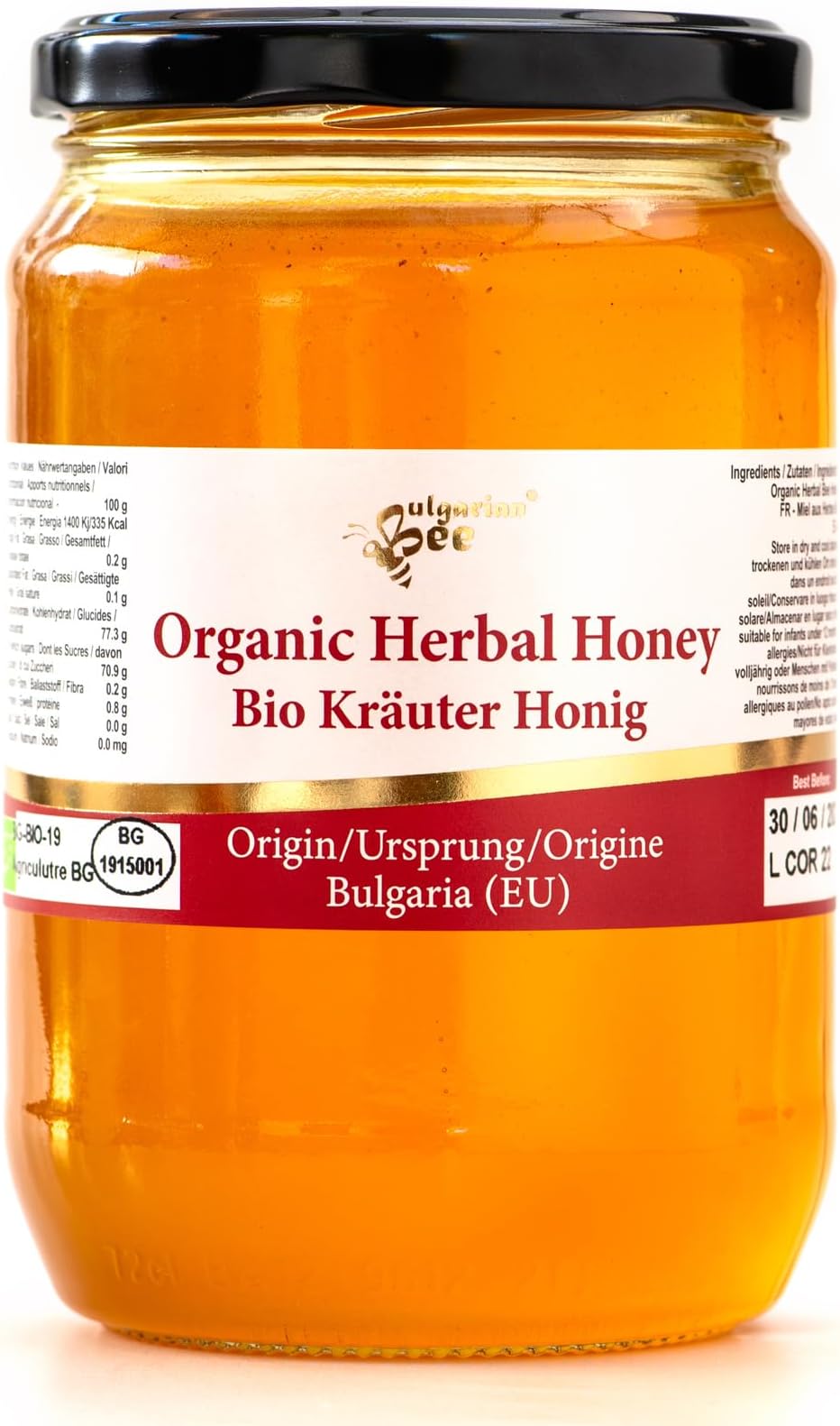 Organic Herbal Honey – Pure, Unheated, Single Source – Distinctive Floral & Herbal Taste – 100% Raw & Unprocessed – Premium Quality, Sustainably Harvested (900, Herbal)
